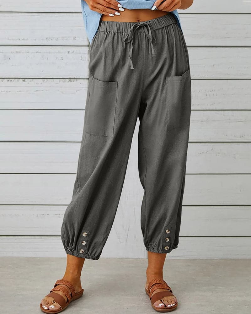 Marais Paris Women's Pants – Drawstring Waist, Ankle Button Detail, Front Pockets-83253-77b5d057-7c79-43df-b517-873d6f4a0bdb