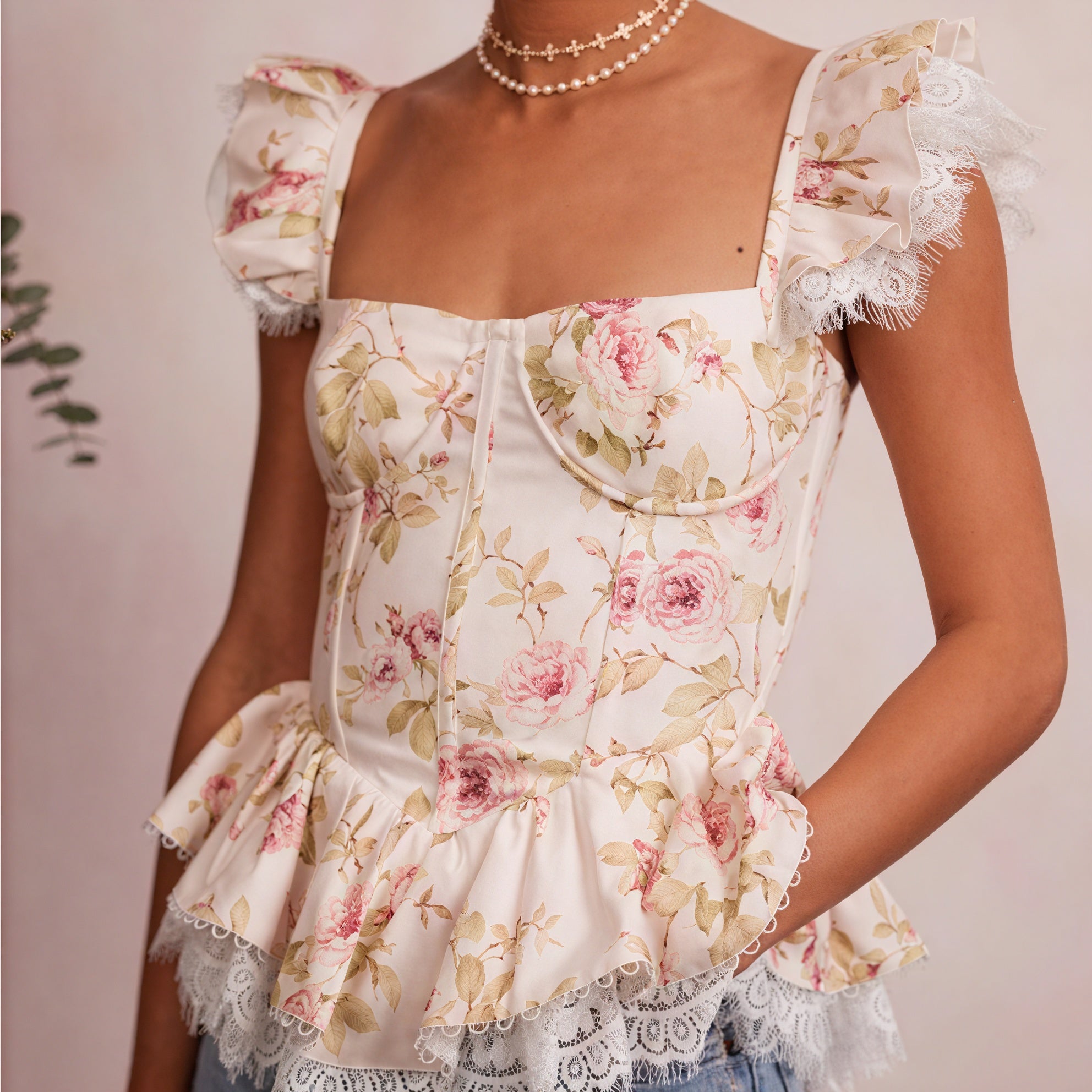 Haut Fleuri Femme - Corsage Péplum Romantique - Marais Paris-Tops-Marais Paris-Marais Paris