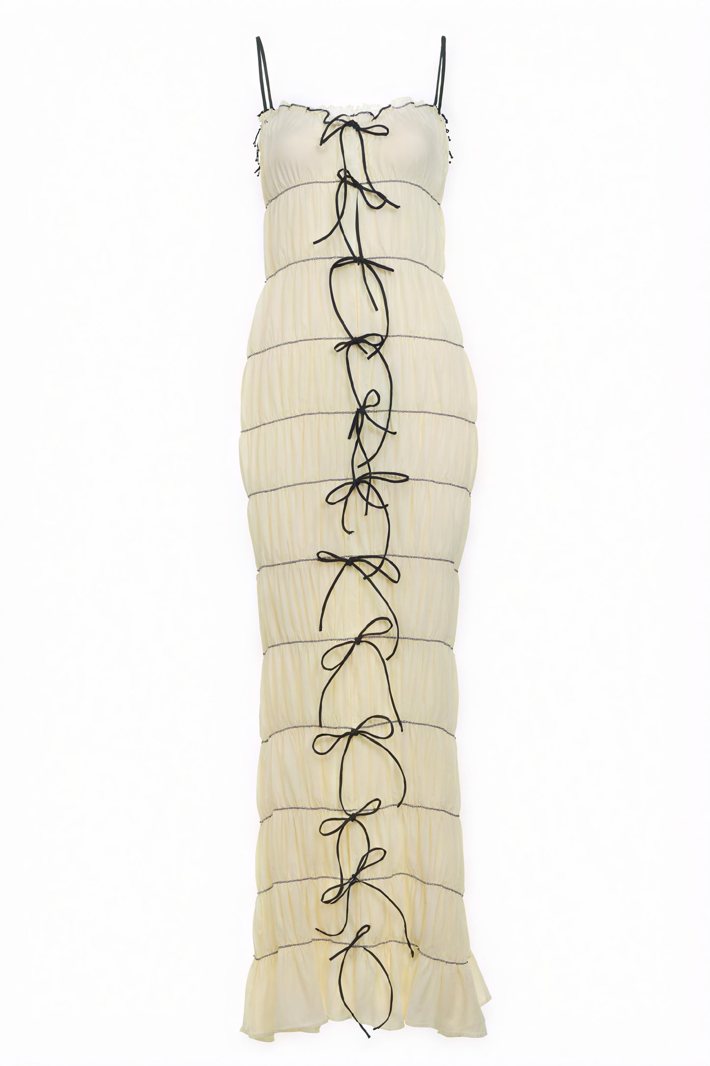 Robe à Volants, Bretelles Fines, Nœuds, Ourlet Évasé-Dresses-Marais Paris-Marais Paris