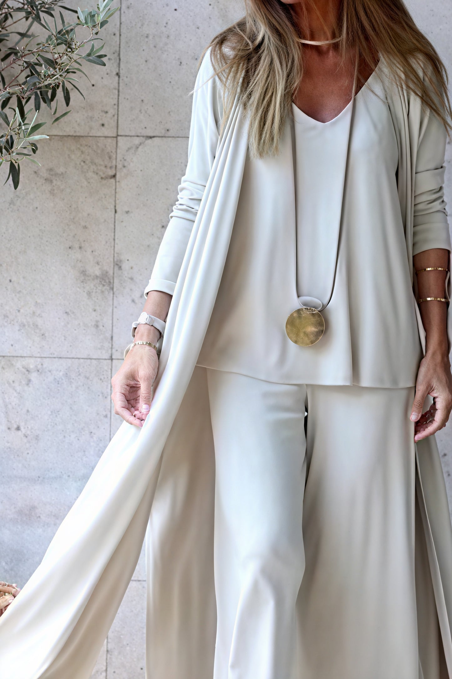 Ensemble Femme : Cardigan Long Fluide, Pantalon Large, Haut Col V-Sets-Marais Paris-Blanc-S-Marais Paris