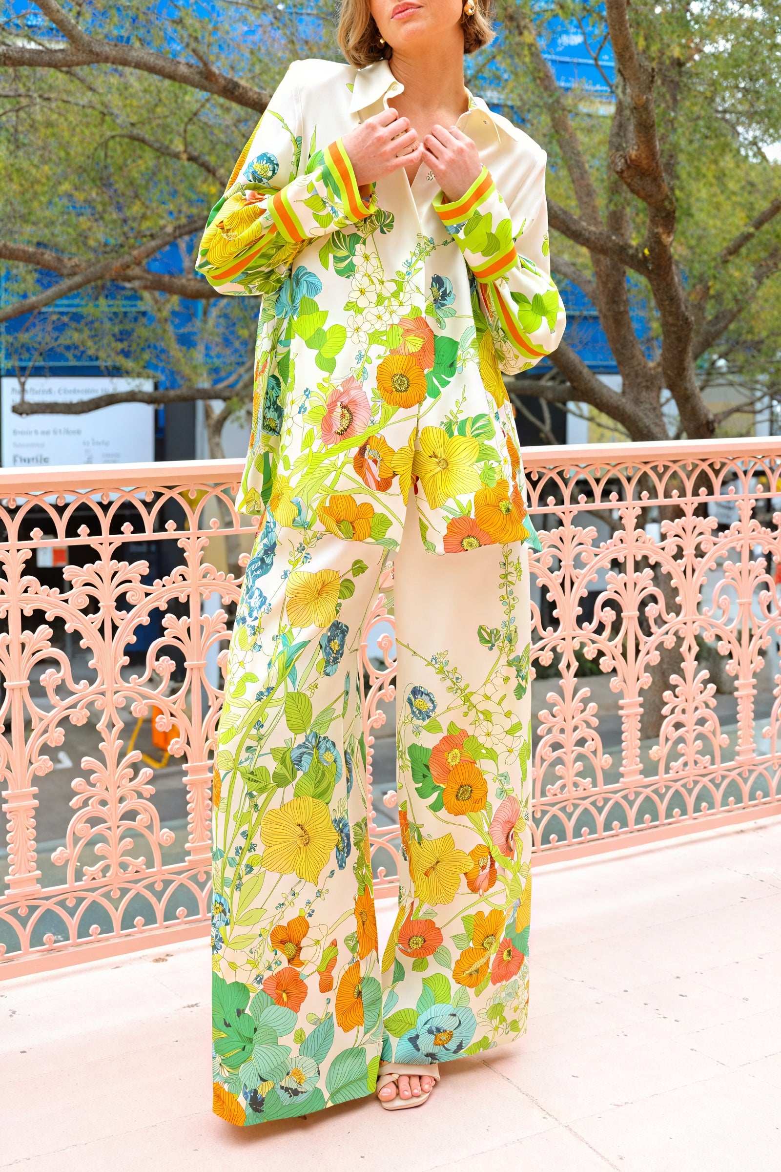 Ensemble Veste & Pantacourt Girbaud - Style Bohème Chic Floral Et Rayé, Taille 38 FR