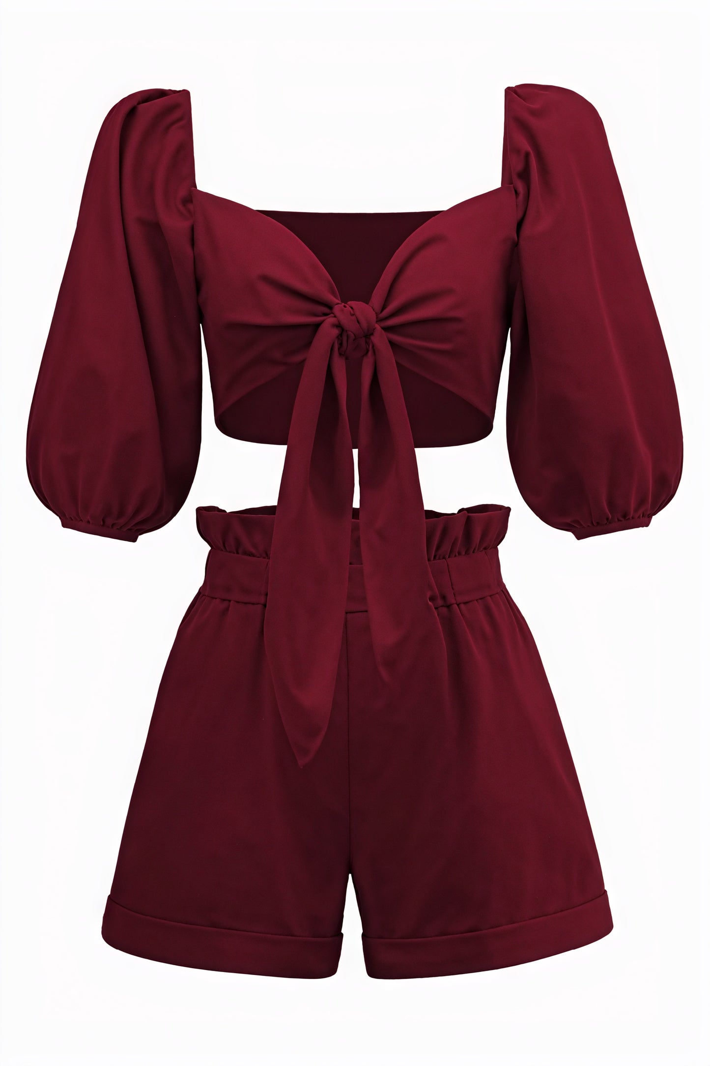 Ensemble Deux Pièces Femme - Top Court, Short Taille Haute-Sets-Marais Paris-Rouge Vin-S-Marais Paris