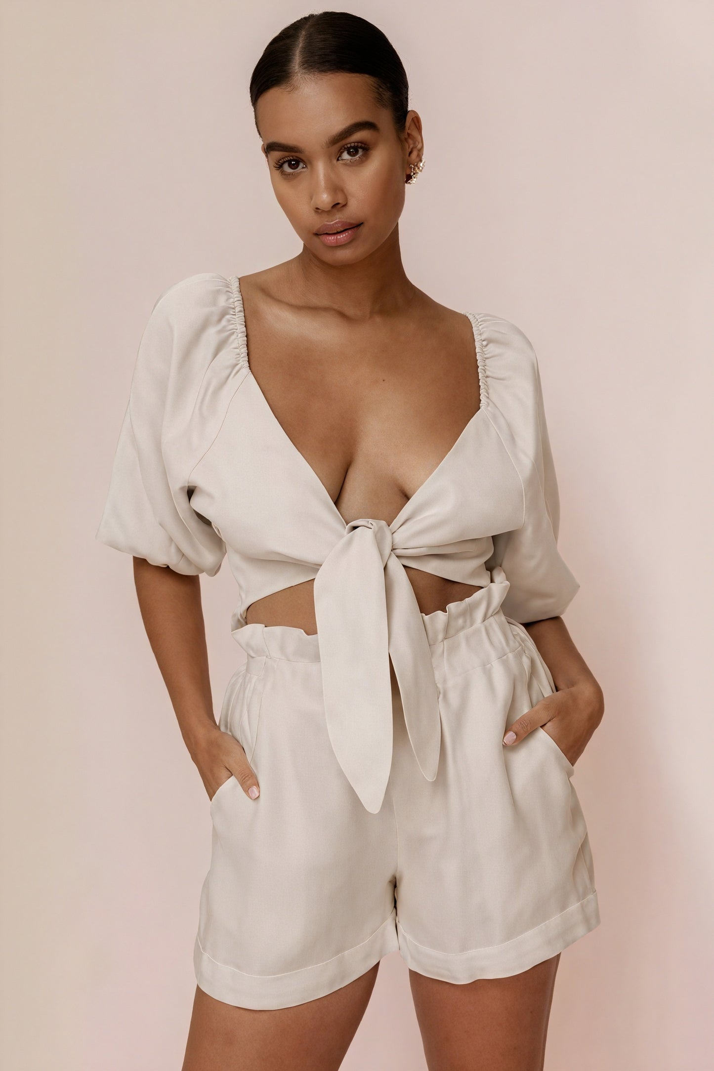 Haut Femme Noué Manches Bouffantes - Style Chic et Décontracté-Sets-Marais Paris-Khaki-S-Marais Paris