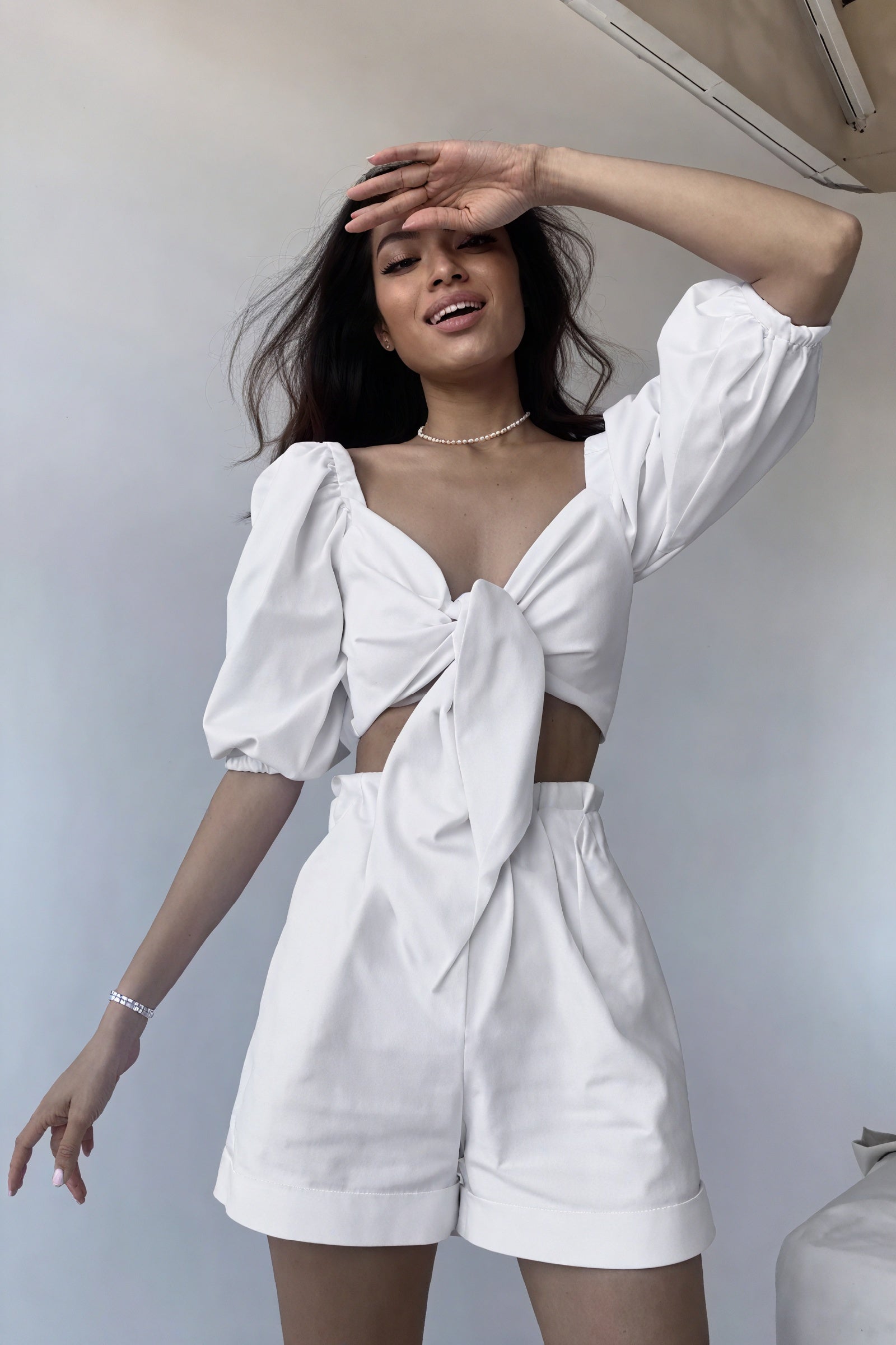 Haut Femme avec Nœud + Short Assorti – Ensemble Chic-Sets-Marais Paris-Blanc-S-Marais Paris