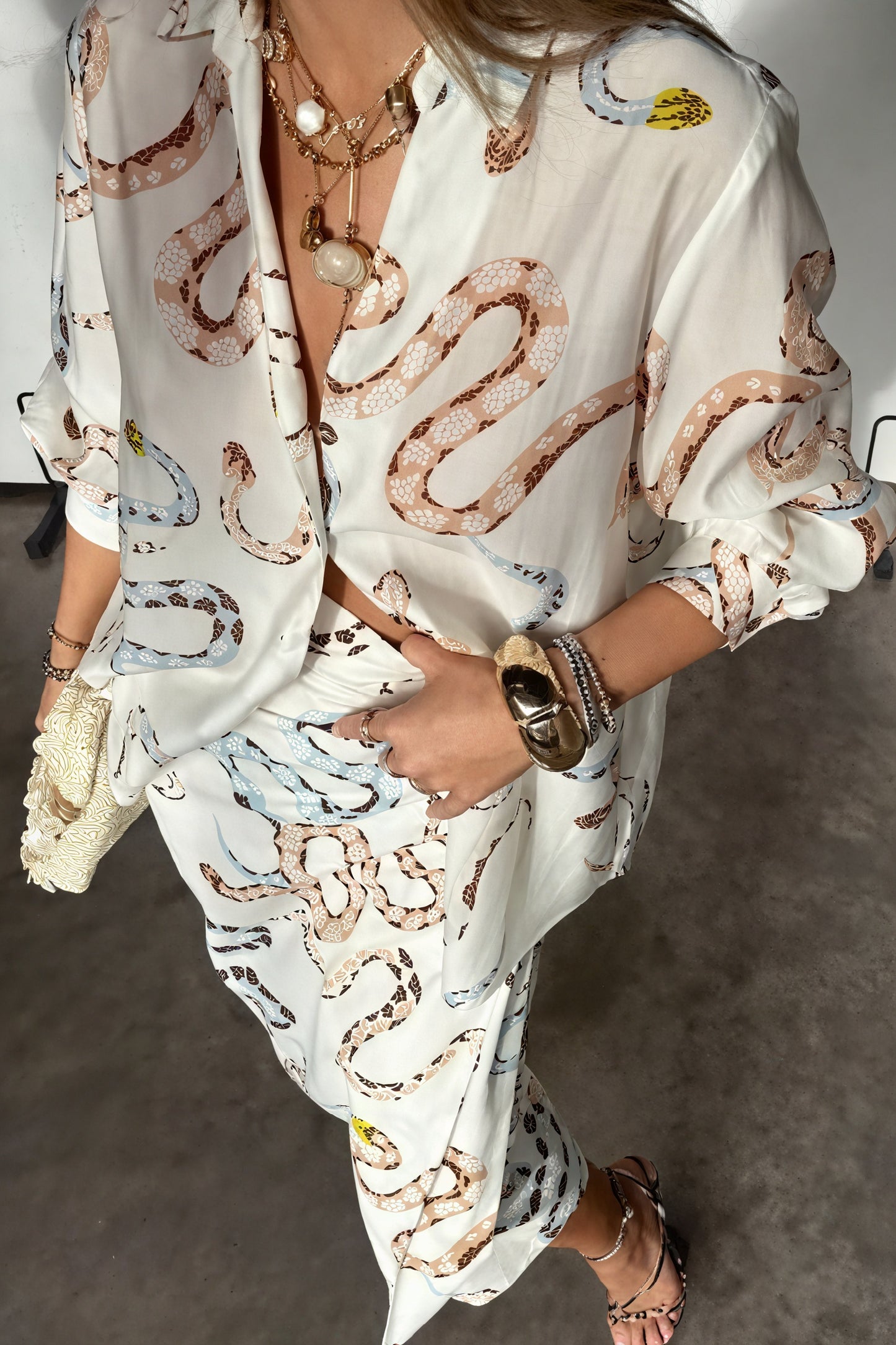 Ensemble Deux Pièces Imprimé Serpent - Haut Manches Longues, Jupe Midi-Sets-Marais Paris-Marais Paris