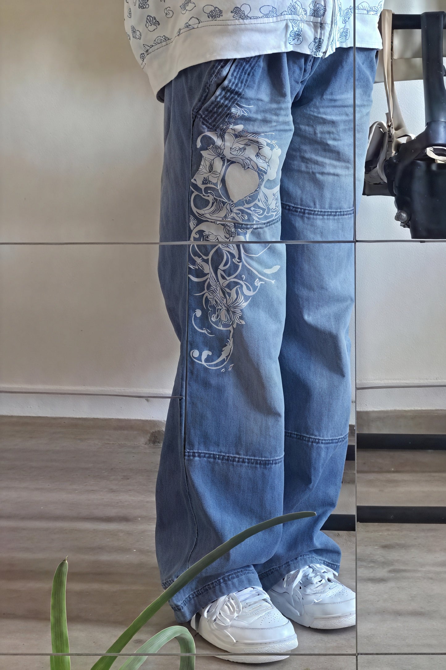 Jean Baggy Femme, Coupe Large, Motifs Floraux, Taille Haute-Pants-Marais Paris-Marais Paris