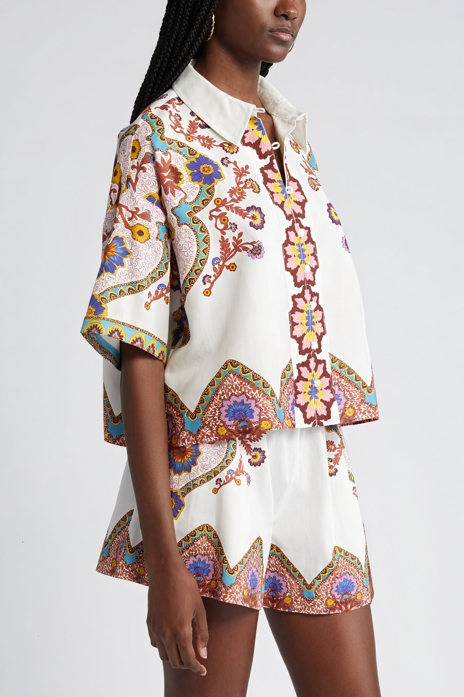 Chemisier Femme Bohème Fleuri Manches Courtes-Short Sets-Marais Paris-Marais Paris