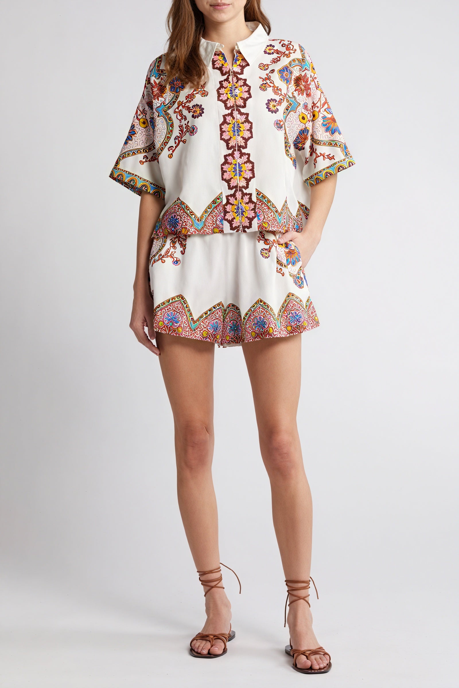 Chemisier Femme Bohème Fleuri Manches Courtes-Short Sets-Marais Paris-Marais Paris