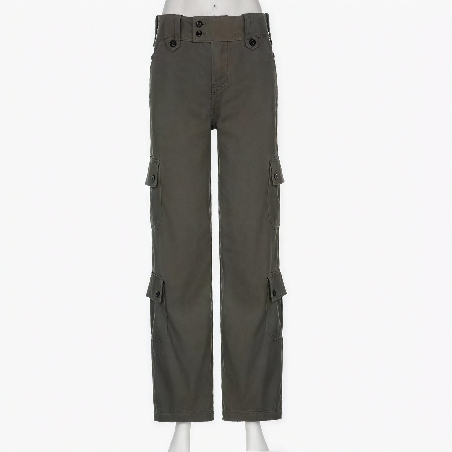 Pantalon Taille Haute Femme - Coupe Droite/Large, Poches Cargo-Pants-Marais Paris-Gris-S-Marais Paris