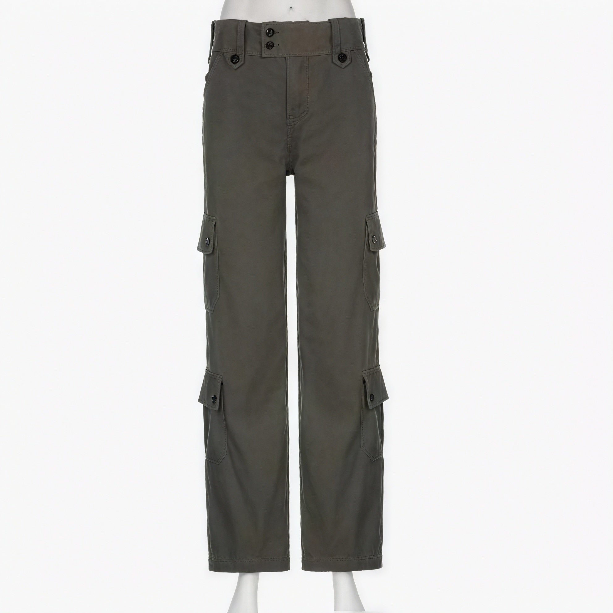 Pantalon Taille Haute Femme - Coupe Droite/Large, Poches Cargo-Pants-Marais Paris-Gris-S-Marais Paris
