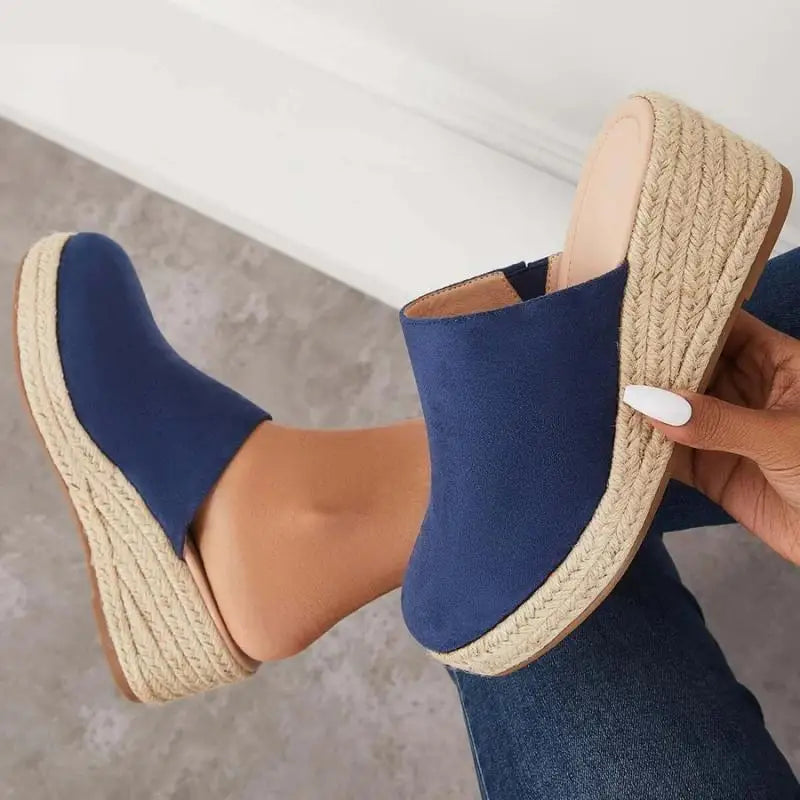 Mules Compensées Femme en Daim – Semelle Espadrille, Facile à Enfiler-83367-79e73736-9dcb-4e5a-bc4c-207499b6d8d7