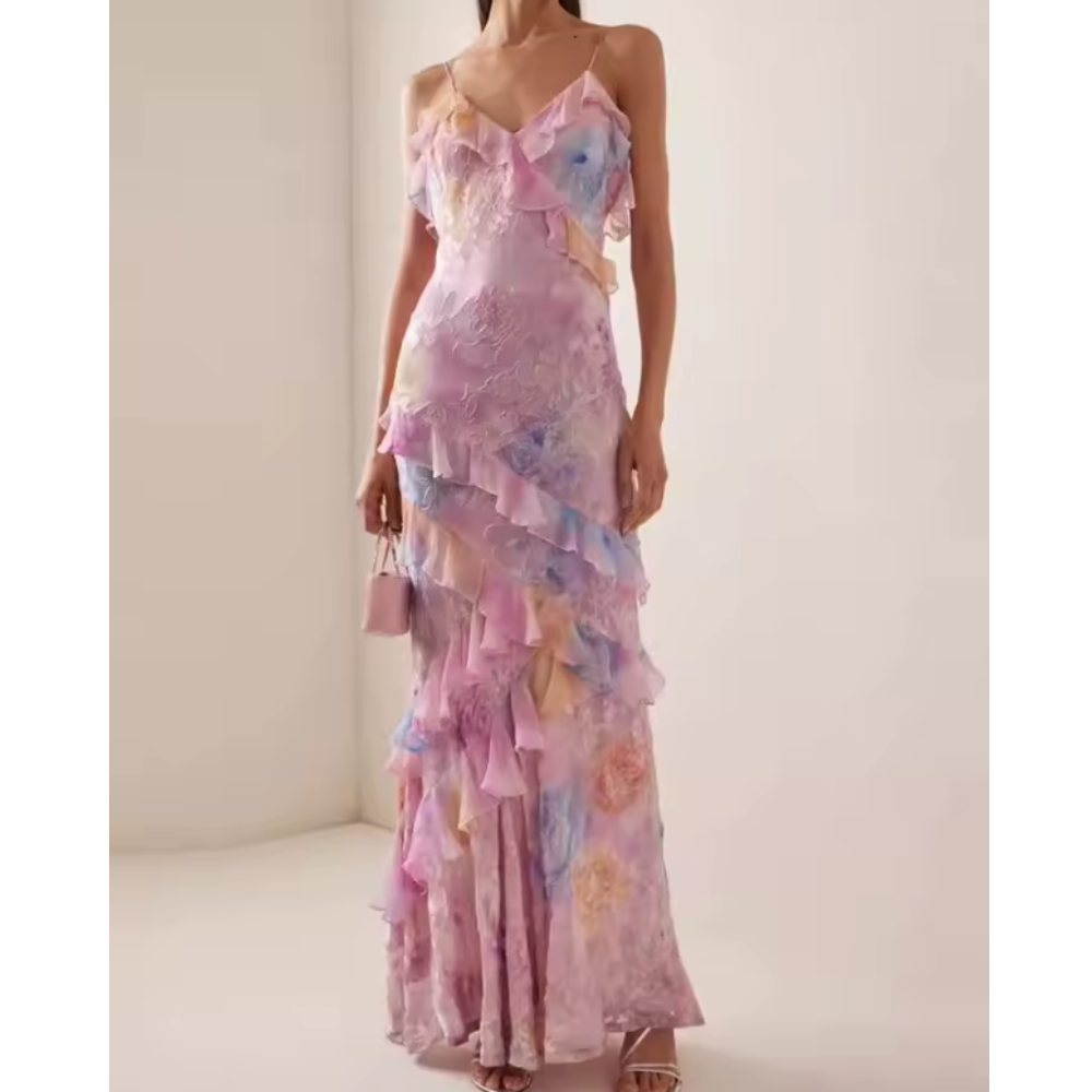 Robe Fluide Sans Manches – Bretelles Fines & Volants