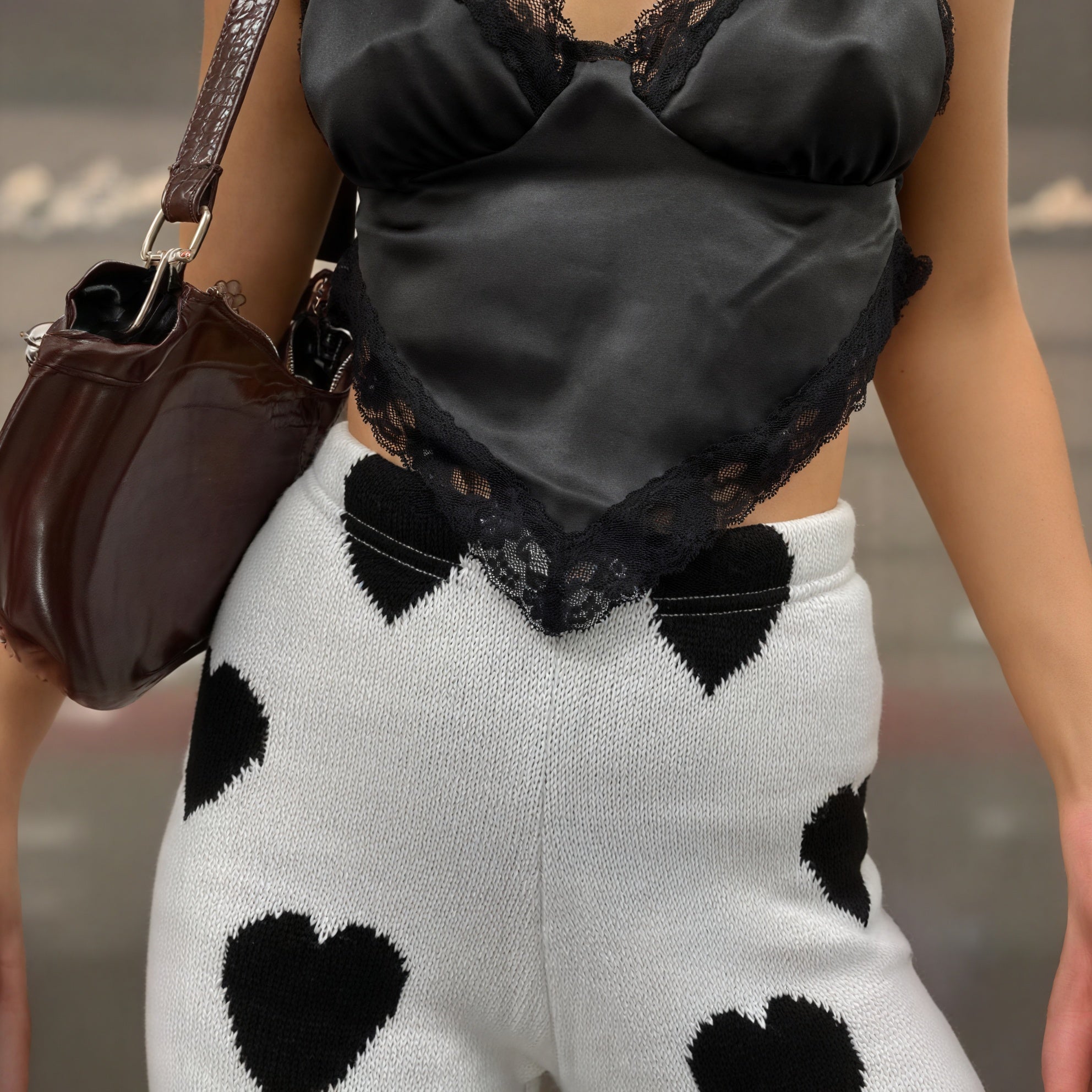 Pantalon Tricot Femme Motif Cœur Jambes Larges Taille Haute-Pants-Marais Paris-Marais Paris