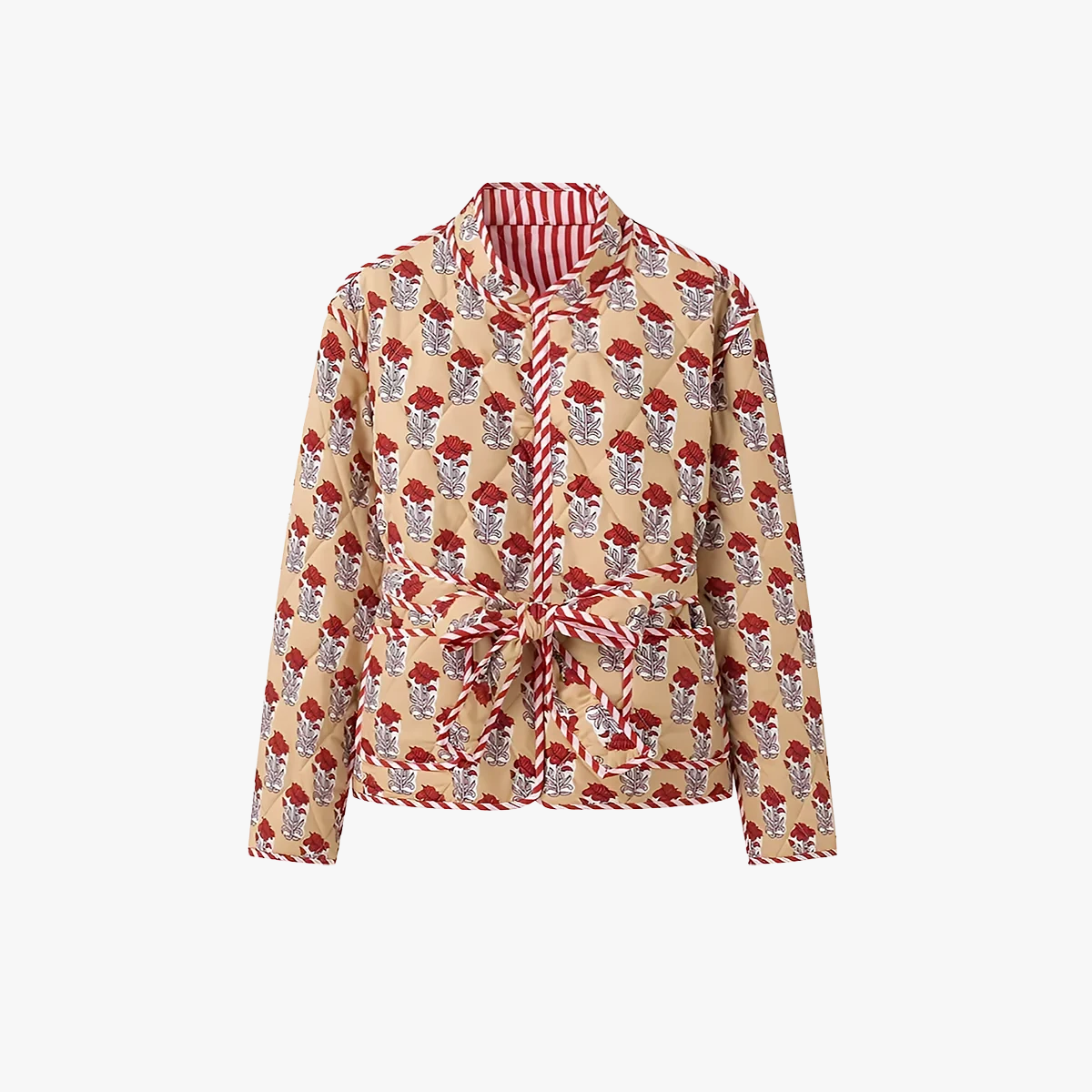 Veste Matelassée Florale Femme - Ceinture à Nouer, Réversible-Jackets-Marais Paris-RéVersible-S-Marais Paris