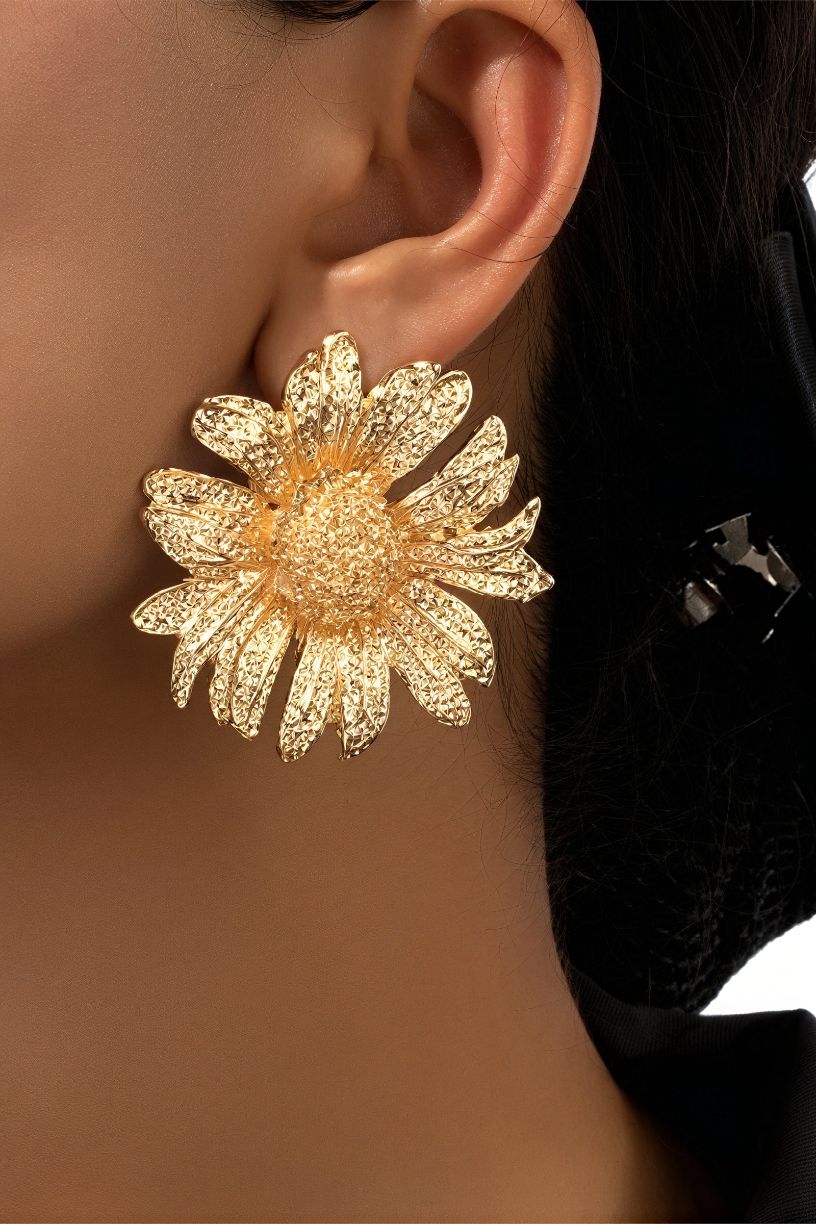 Boucles D'oreilles Oversize Jean Patou Vintage Années 80 - Design Soleil, Clips Dorés, Occasion