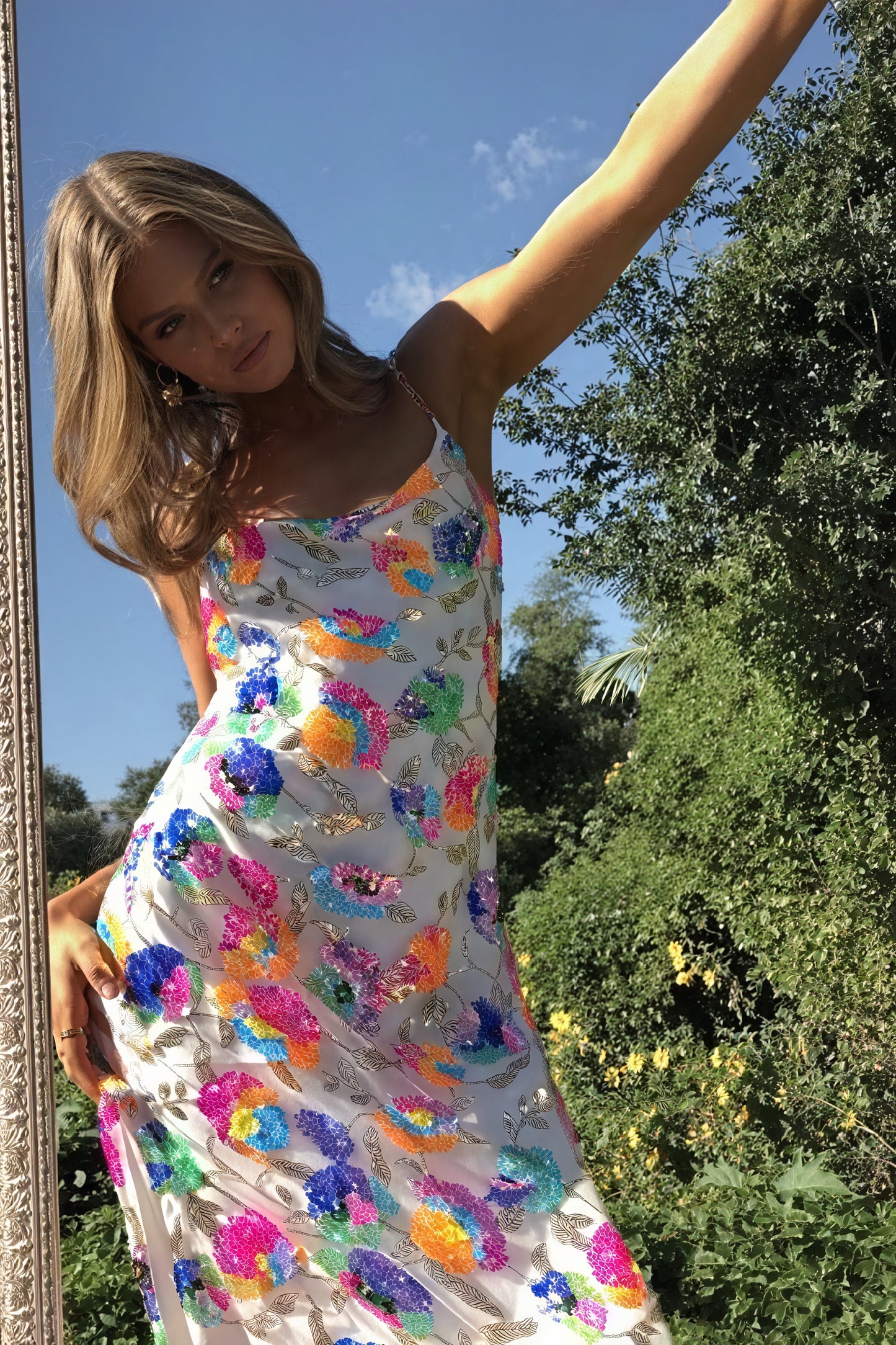 Robe Longue Imprimé Floral Bohème, Bretelles Chaînes, Dos Nu-Dresses-Marais Paris-Marais Paris