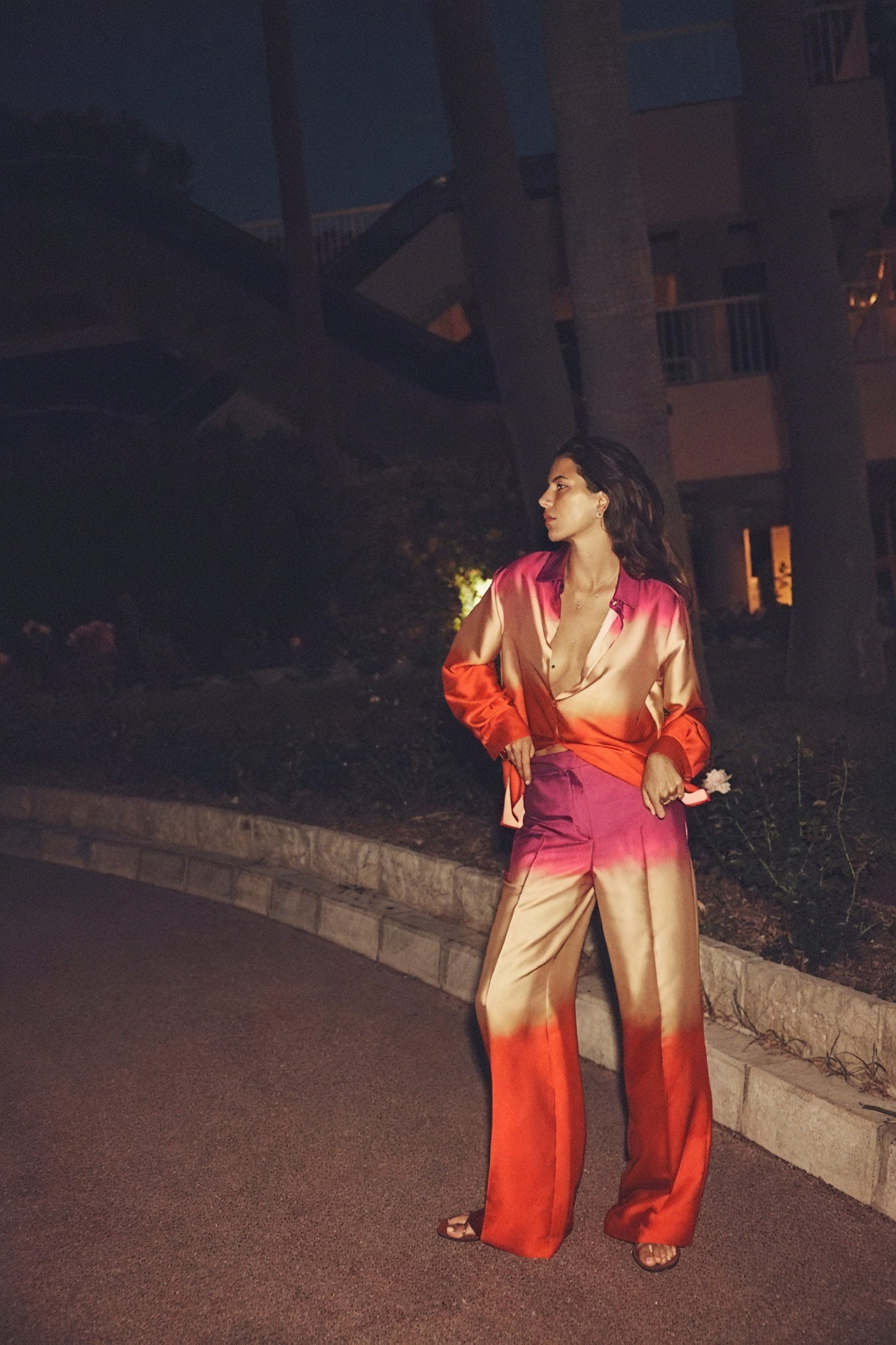 Ensemble Femme Satiné Dégradé – Chemisier Boutonné, Pantalon Large-Sets-Marais Paris-Marais Paris