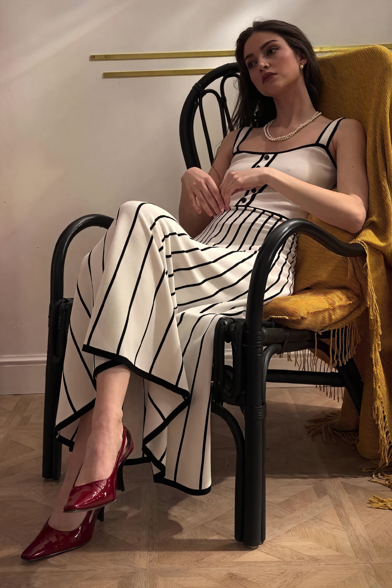 Robe Midi Rayée, Coupe Évasée, Bretelles Fines, Encolure Carrée-Dresses-Marais Paris-Marais Paris