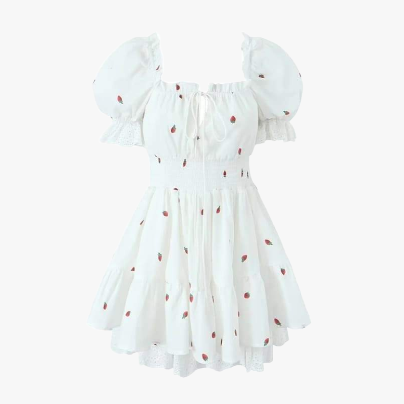 Robe Épaules Dénudées Broderie Fruitée - Style Romantique-Dresses-Marais Paris-Marais Paris