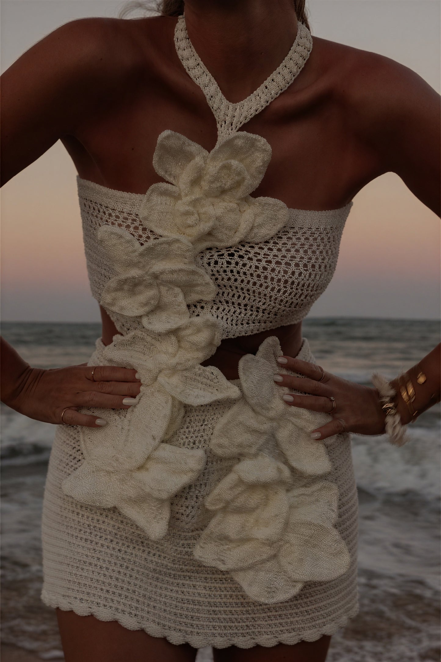 Robe Crochetée Bohème - Ensemble Deux Pièces, Appliqués Florales-Dresses-Marais Paris-Marais Paris