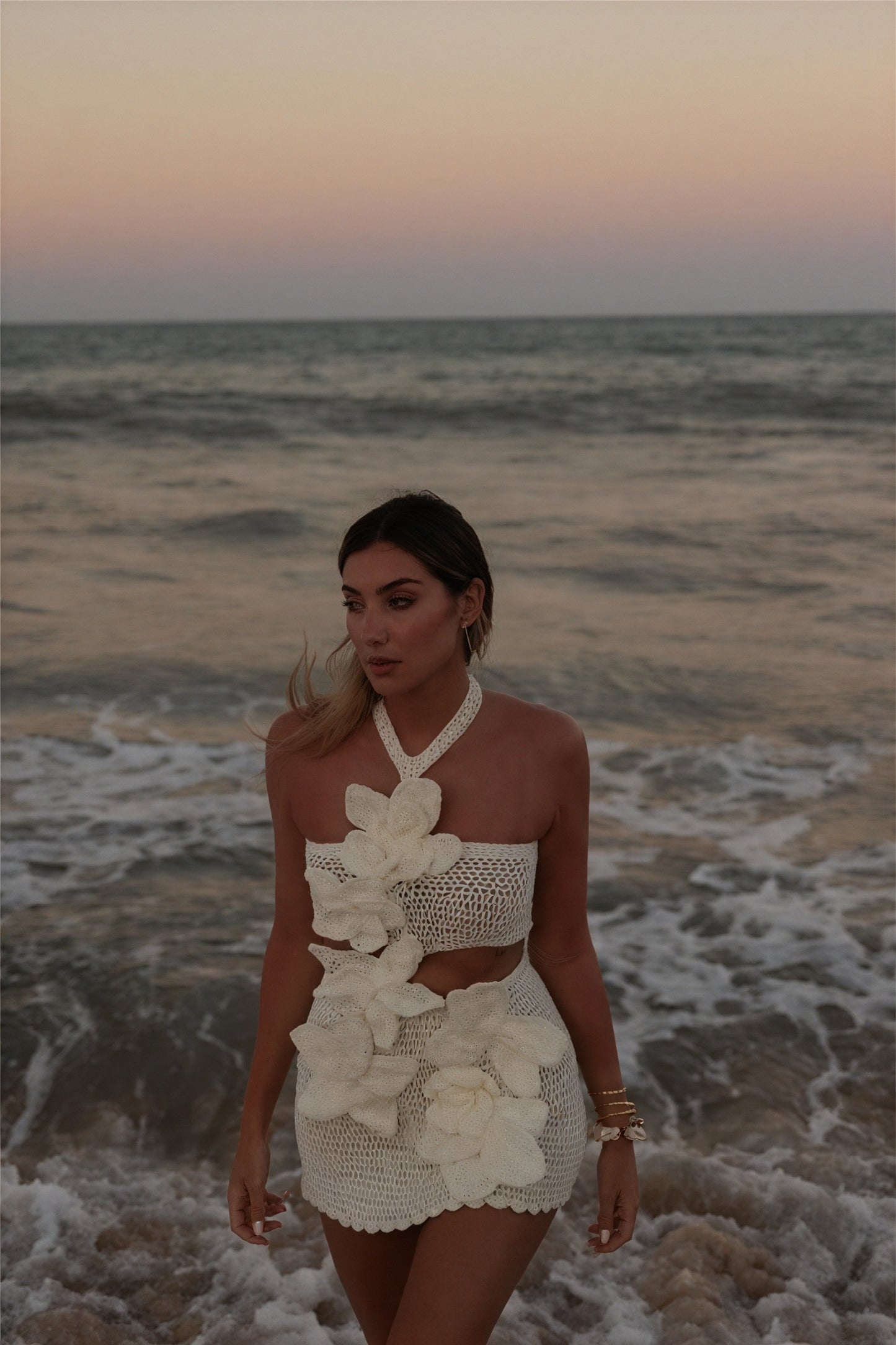 Robe Crochetée Bohème - Ensemble Deux Pièces, Appliqués Florales-Dresses-Marais Paris-Marais Paris