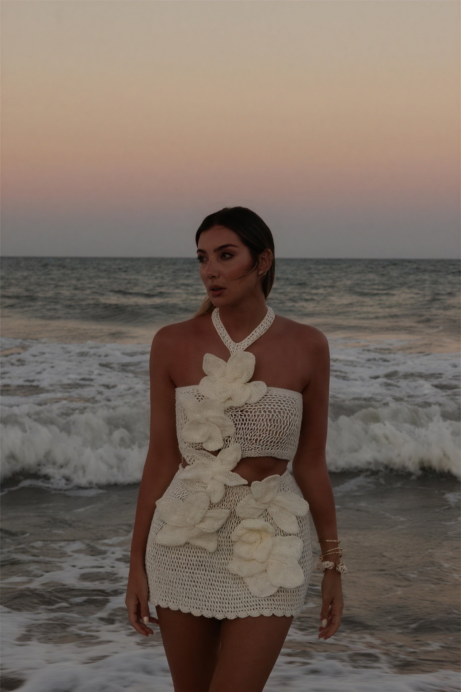 Robe Crochetée Bohème - Ensemble Deux Pièces, Appliqués Florales-Dresses-Marais Paris-Marais Paris