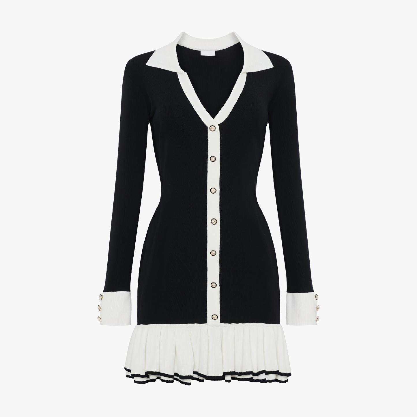 Robe Tricotée Manches Longues Détails Contrastés Boutons Dorés-Dresses-Marais Paris-Marais Paris