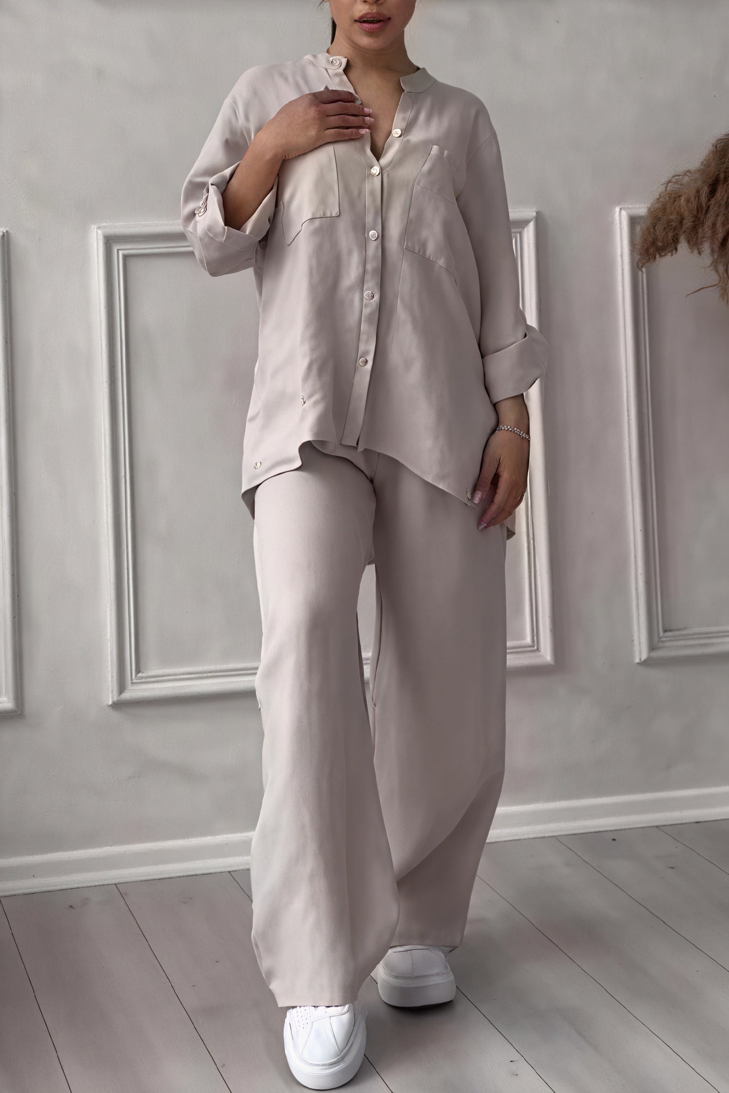 Ensemble Coordonné Chemise et Pantalon Ample – Confort et Style-Outfit Sets-Marais Paris-Abricot-S-Marais Paris
