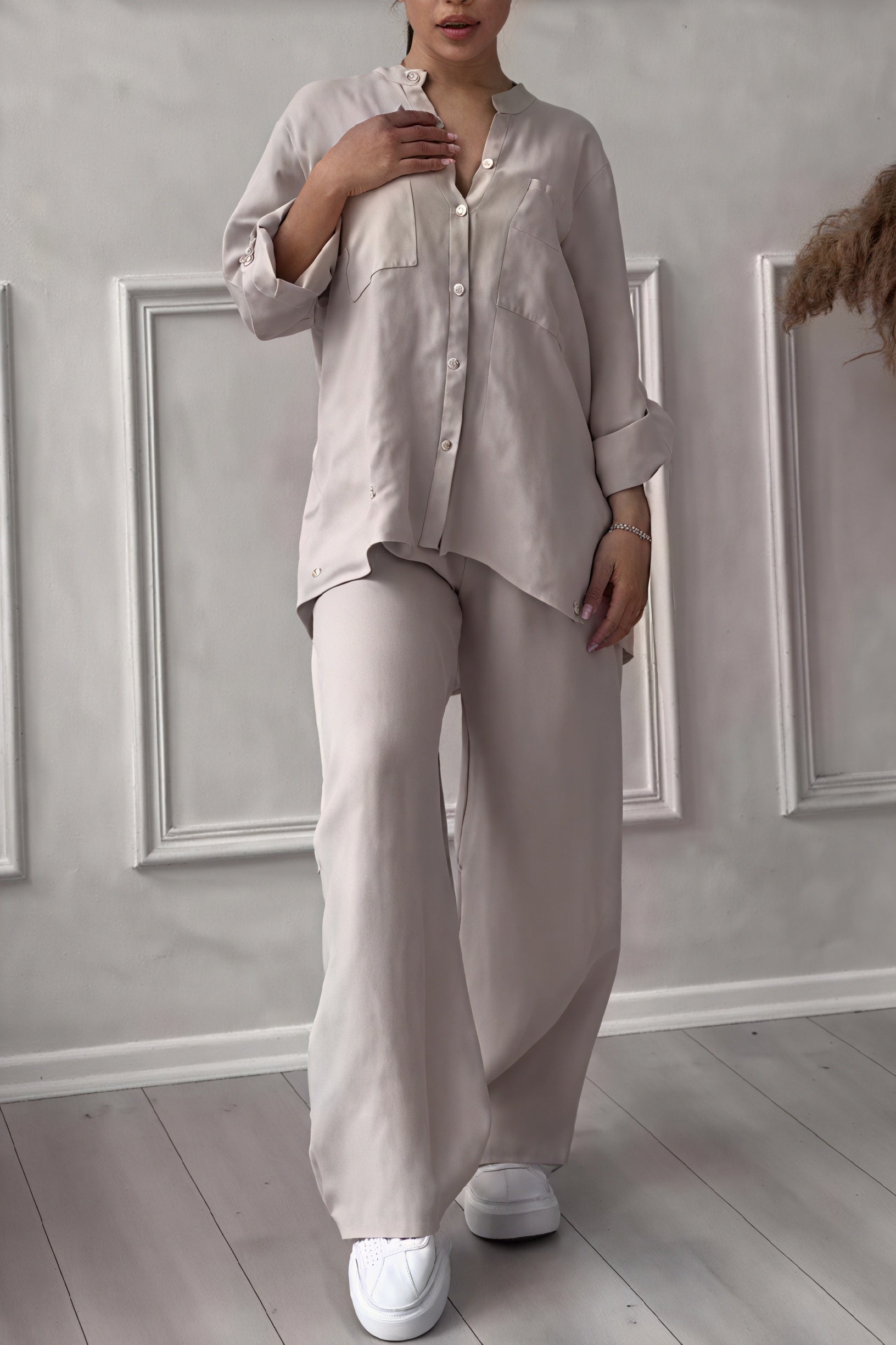 Ensemble Coordonné Chemise et Pantalon Ample – Confort et Style-Outfit Sets-Marais Paris-Abricot-S-Marais Paris