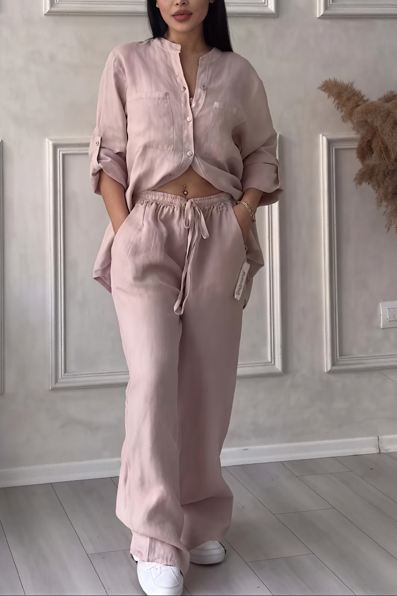 Ensemble Coordonné Chemise et Pantalon Ample – Confort et Style-Outfit Sets-Marais Paris-Rose Ancienne-S-Marais Paris