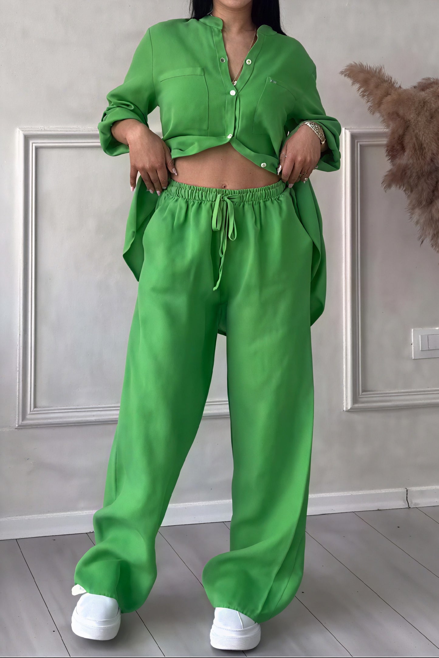 Ensemble Coordonné Chemise et Pantalon Ample – Confort et Style-Outfit Sets-Marais Paris-Vert-S-Marais Paris