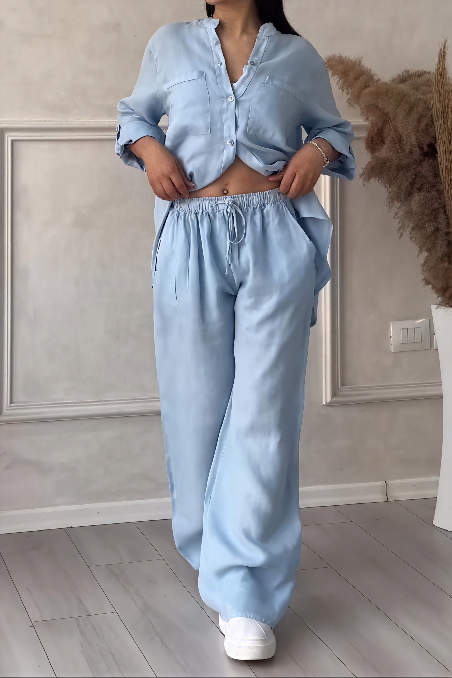 Ensemble Coordonné Chemise et Pantalon Ample – Confort et Style-Outfit Sets-Marais Paris-Bleu Clair-S-Marais Paris