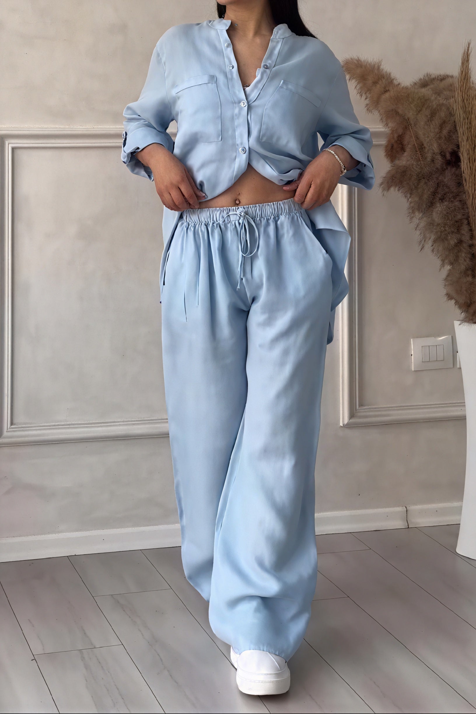 Ensemble Coordonné Chemise et Pantalon Ample – Confort et Style-Outfit Sets-Marais Paris-Bleu Clair-S-Marais Paris