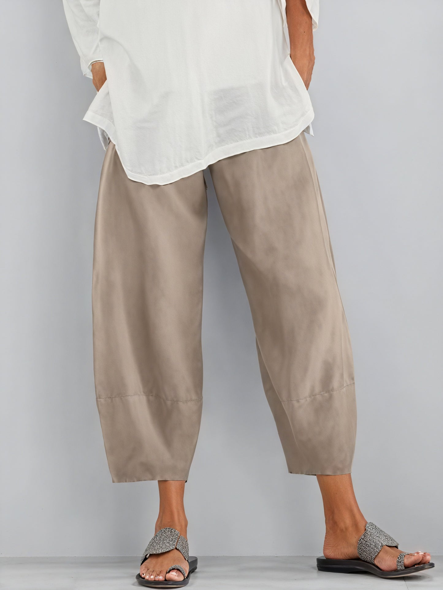 Pantalon Jambe Large Fluide Taille Haute Coupe Cheville-Pants-Marais Paris-Khaki-S-Marais Paris