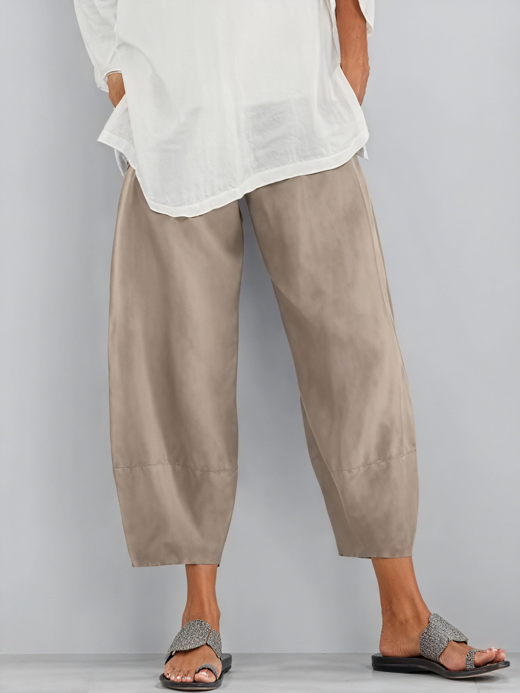 Pantalon Jambe Large Fluide Taille Haute Coupe Cheville-Pants-Marais Paris-Khaki-S-Marais Paris