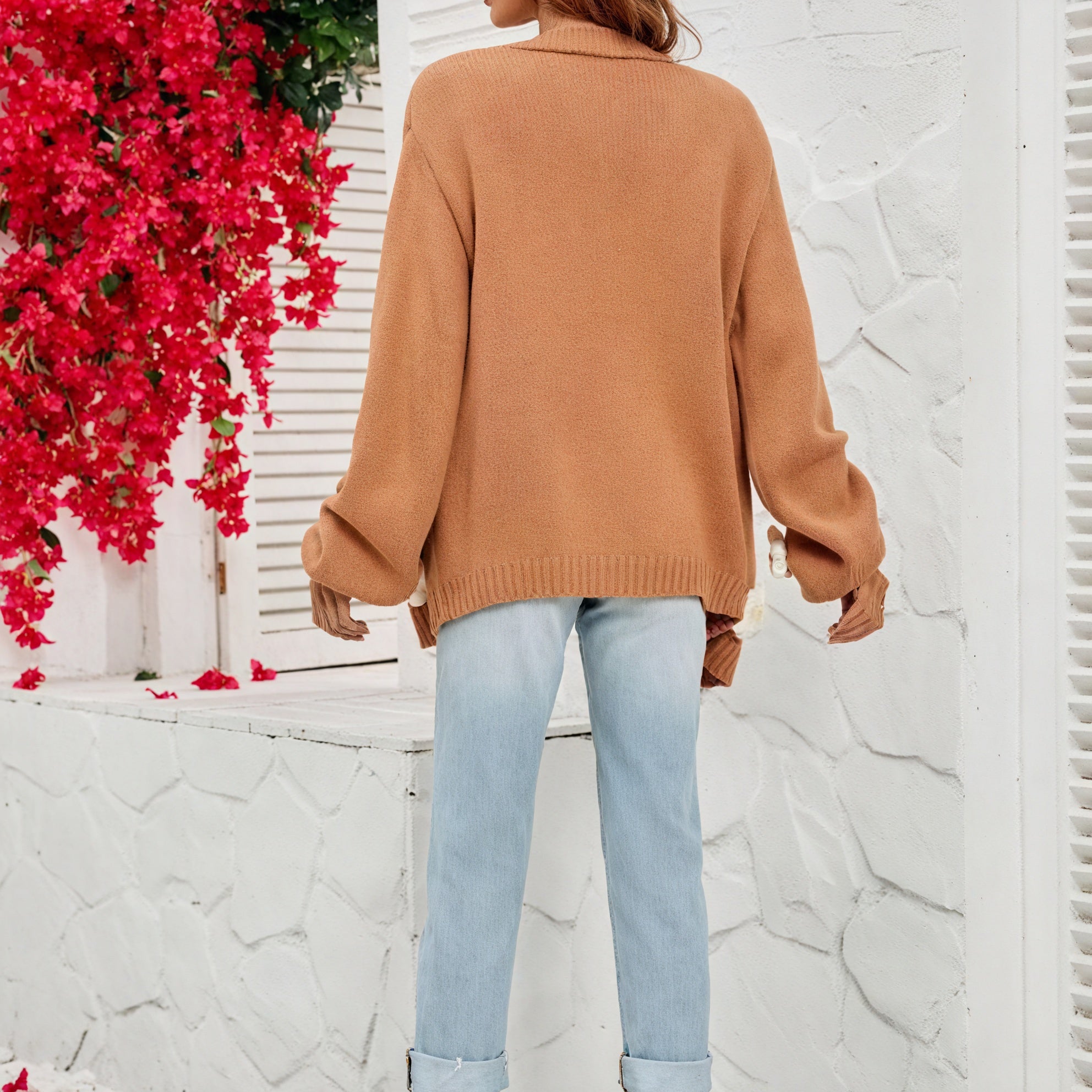 Cardigan Femme Bohème Fleurs Manches Longues V-encolure-Shirts & Tops-Marais Paris-Marais Paris