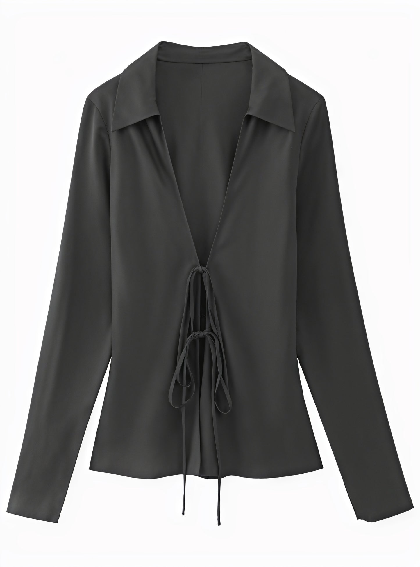 Blouse Femme Nœud Avant, Manches Longues, Col Classique-Shirts & Tops-Marais Paris-Noir-S-Marais Paris