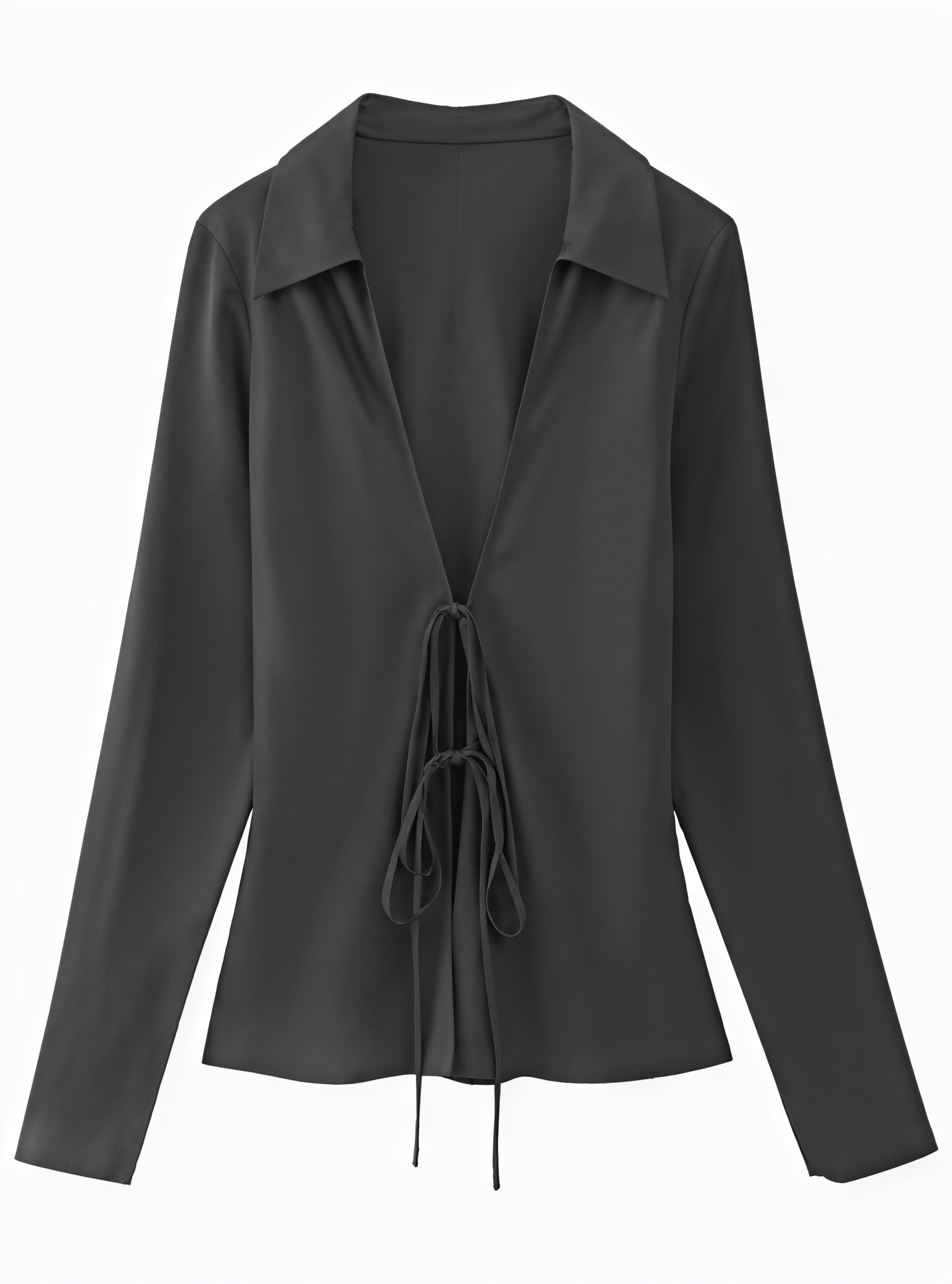 Blouse Femme Nœud Avant, Manches Longues, Col Classique-Shirts & Tops-Marais Paris-Noir-S-Marais Paris