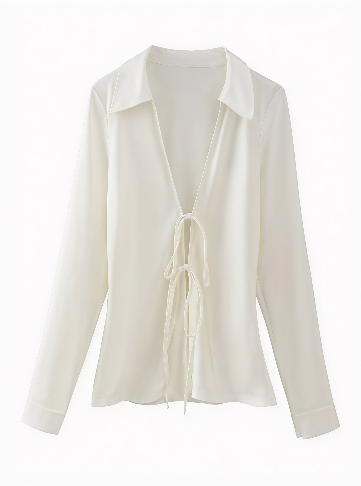 Blouse Femme Nœud Avant, Manches Longues, Col Classique-Shirts & Tops-Marais Paris-Blanc-S-Marais Paris