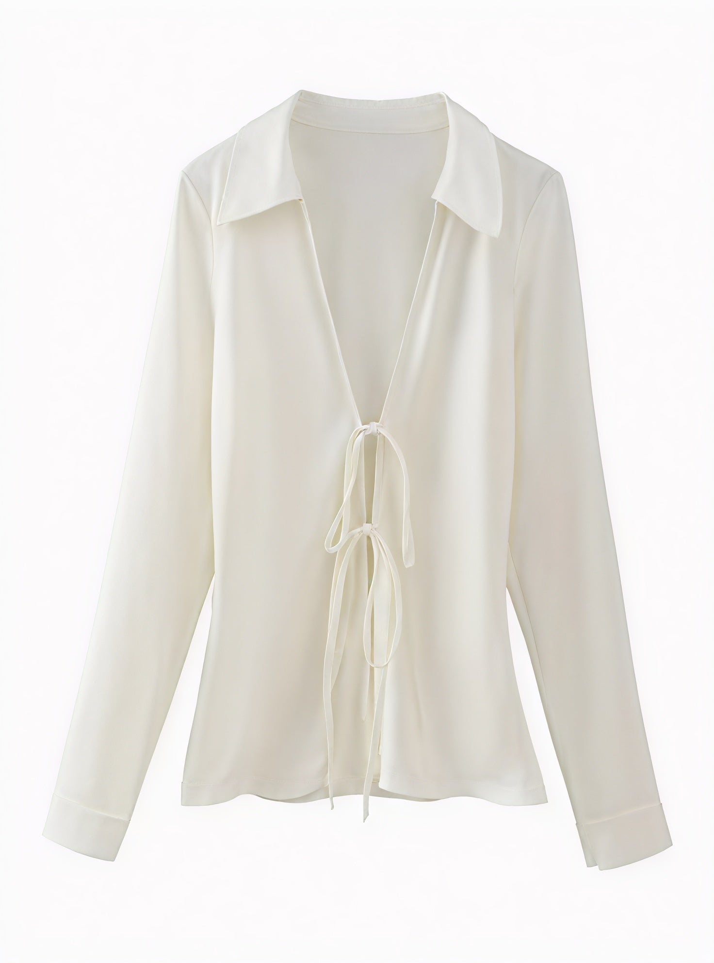 Blouse Femme Nœud Avant, Manches Longues, Col Classique-Shirts & Tops-Marais Paris-Blanc-S-Marais Paris