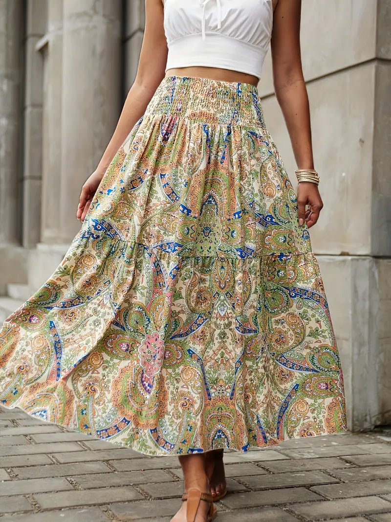 Jupe Bohème Fluide - Taille Haute, Motifs Paisley, Longueur Midi/Maxi-Marais Paris-Marais Paris