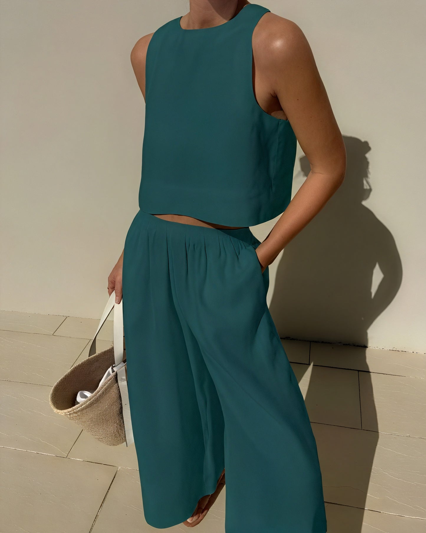 Top & Pantalon Ensemble - Chic, Confortable, Minimaliste-Pants-Marais Paris-Bleu-S-Marais Paris