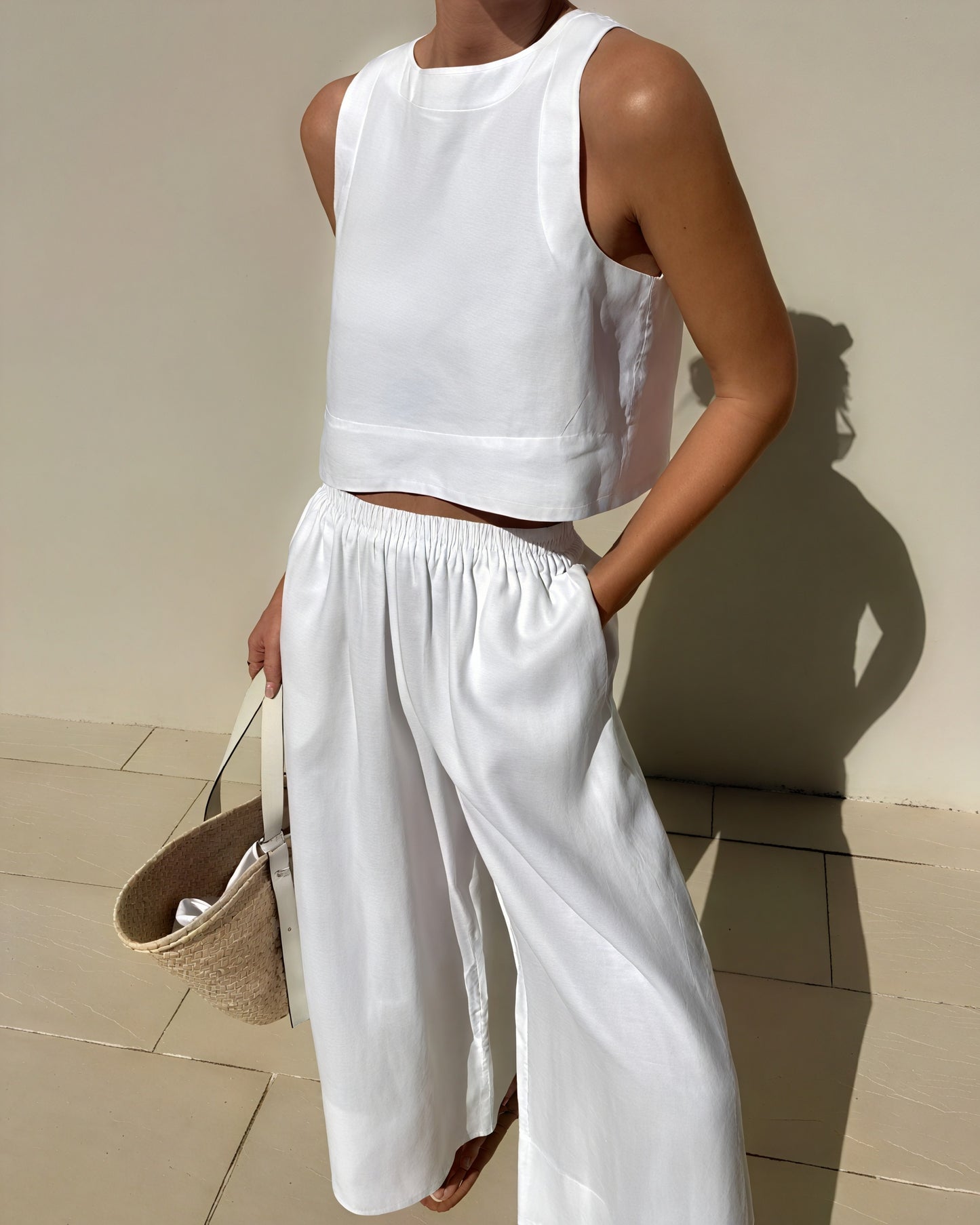 Top & Pantalon Ensemble - Chic, Confortable, Minimaliste-Pants-Marais Paris-Blanc-S-Marais Paris