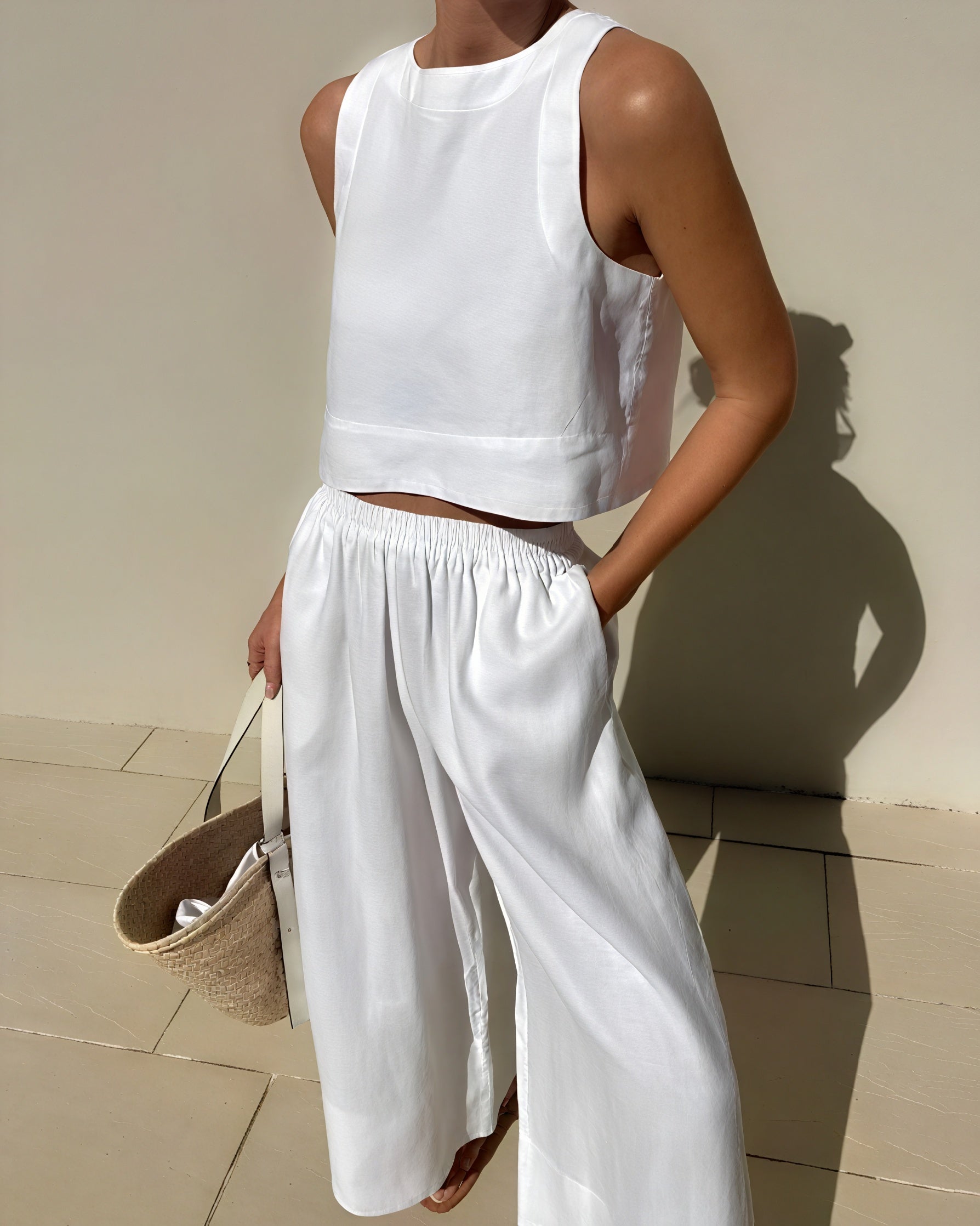 Top & Pantalon Ensemble - Chic, Confortable, Minimaliste-Pants-Marais Paris-Blanc-S-Marais Paris