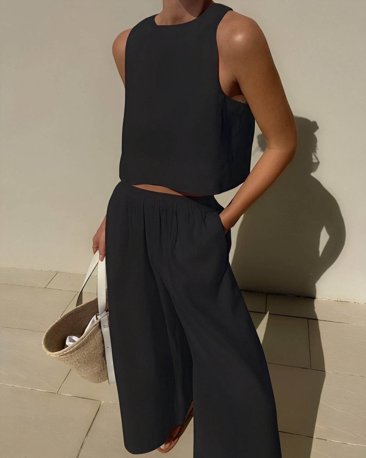 Top & Pantalon Ensemble - Chic, Confortable, Minimaliste-Pants-Marais Paris-Noir-S-Marais Paris