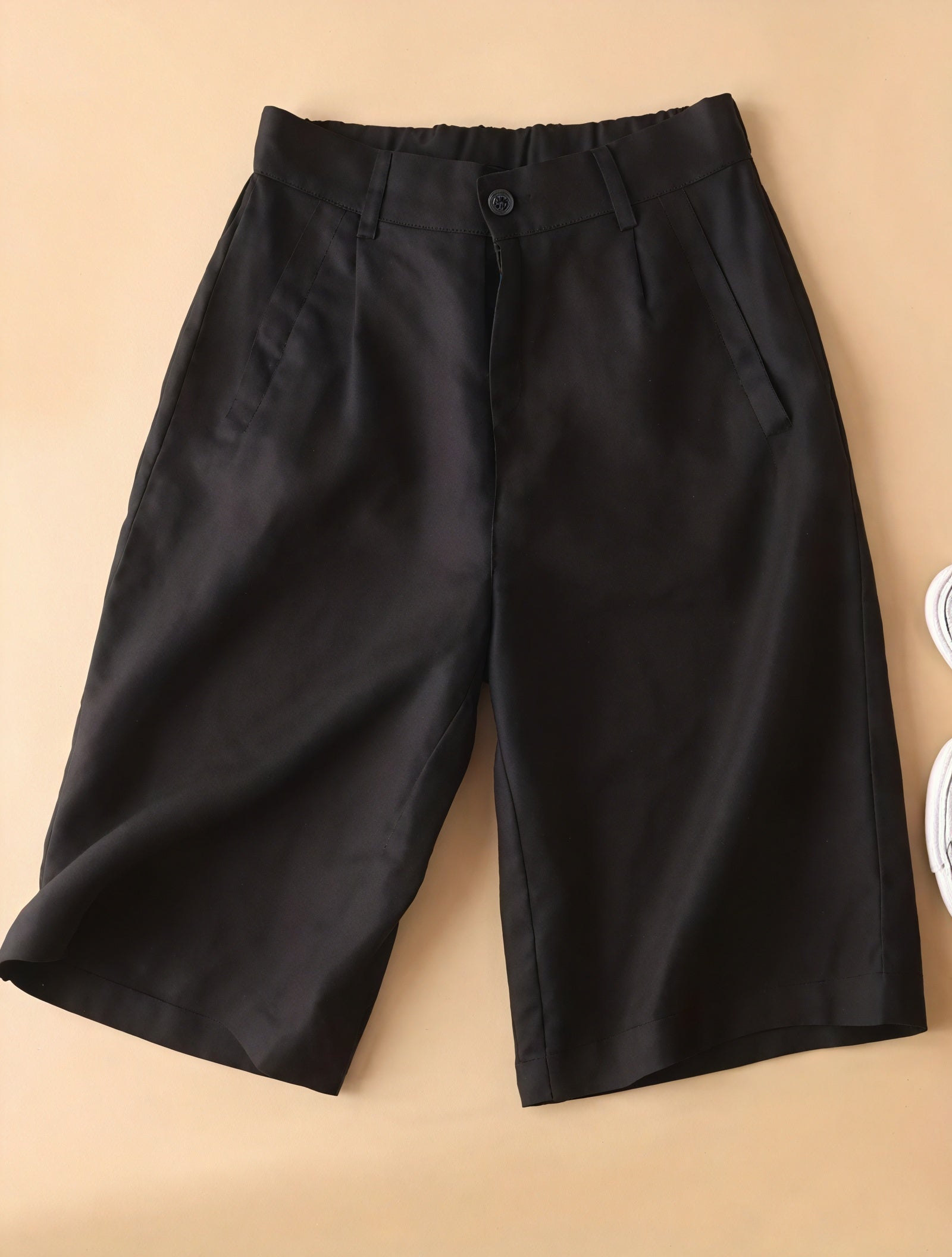 Culottes Tailleur Femme, Jambes Larges, Taille Haute, Poches Latérales-Marais Paris-Noir-XS-Marais Paris