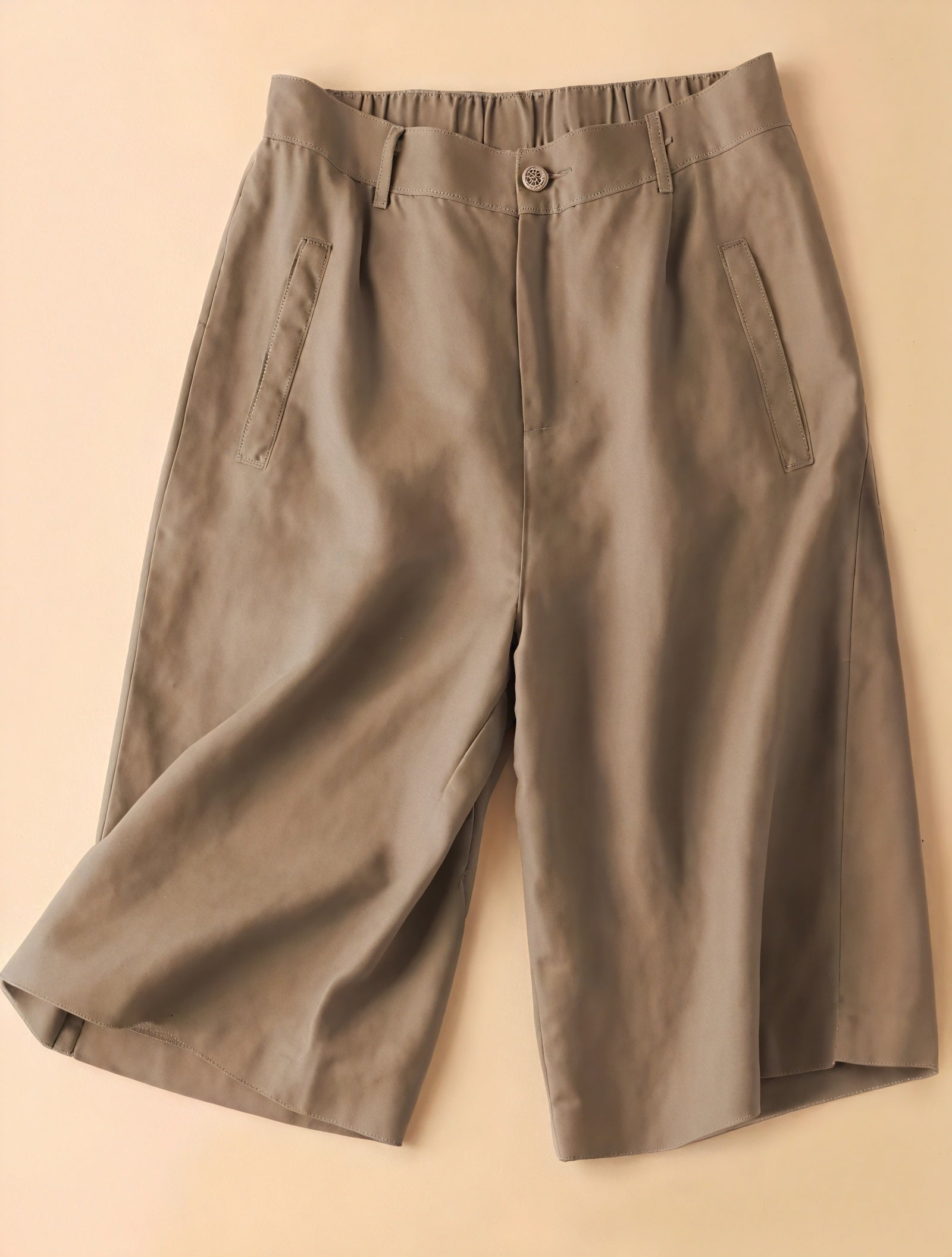 Culottes Tailleur Femme, Jambes Larges, Taille Haute, Poches Latérales-Marais Paris-Brun Clair-XS-Marais Paris