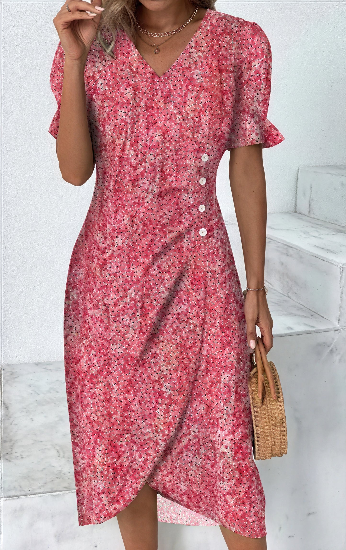 Robe Midi Florale Enveloppante - Style Bohème Chic-Marais Paris-Rose-XS-Marais Paris