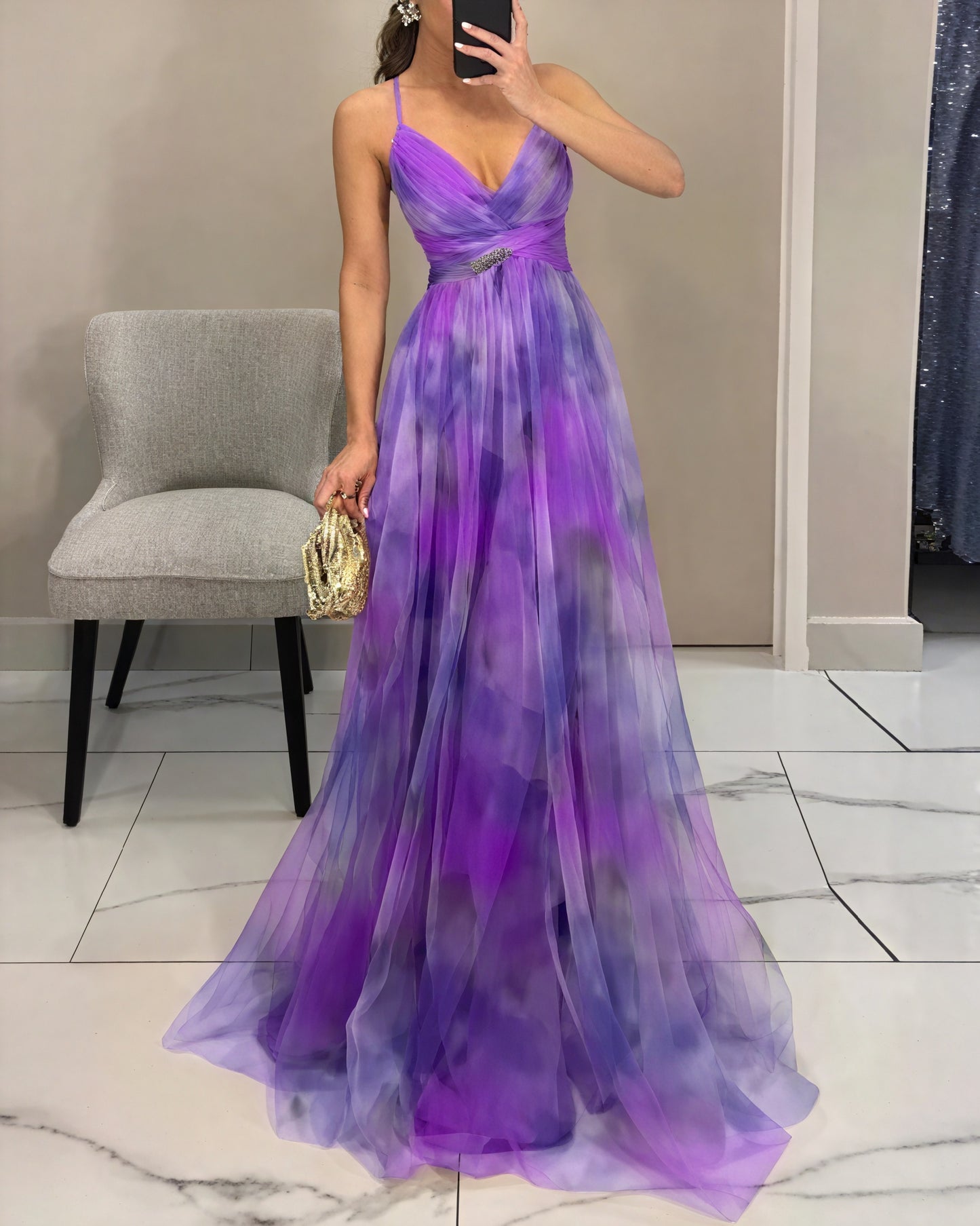 Robe Longue Imprimée Fluide Élégante Soirée Gala-Marais Paris-Violet-S-Marais Paris