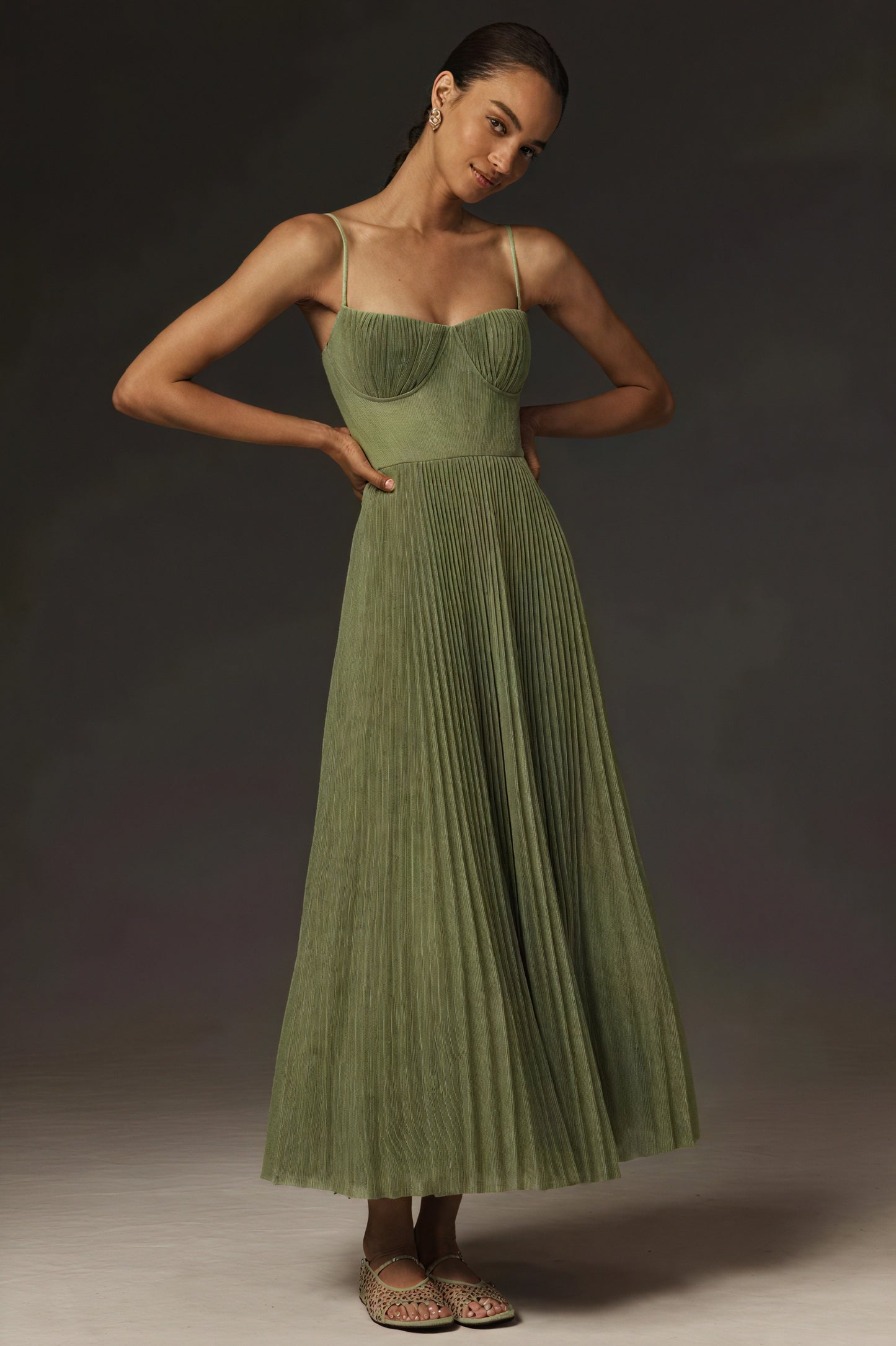 Robe Midi Bustier Plissée – Élégance Soirée et Cocktail-Dresses-Marais Paris-Vert-S-Marais Paris